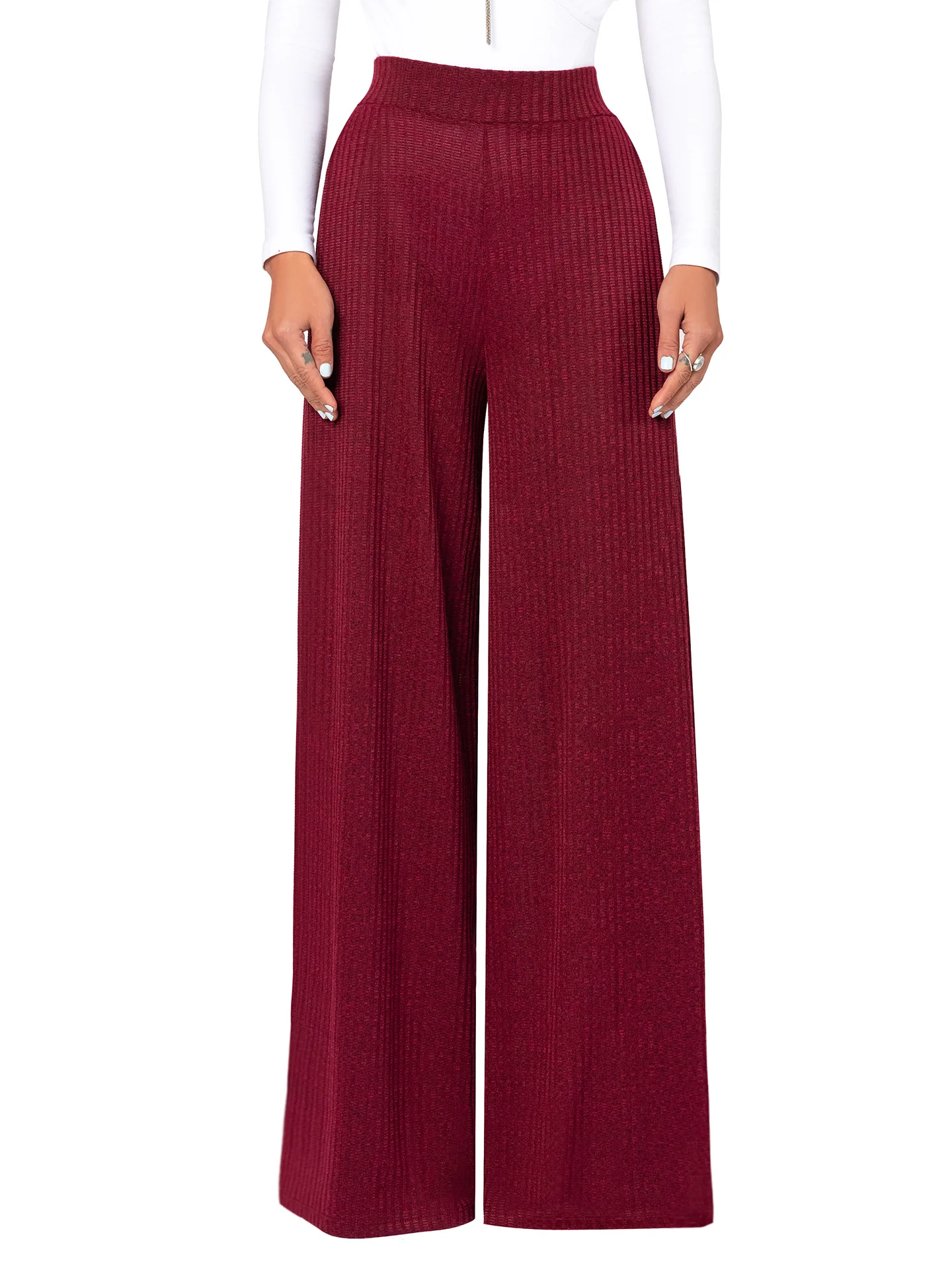 "Angela" Burgundy Sweater Wide Leg Pants - Image 4