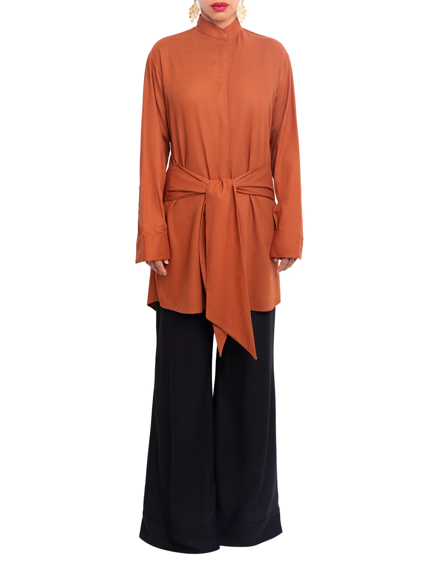 “Atlas - Cognac” Button-Down Tunic Top - Image 3