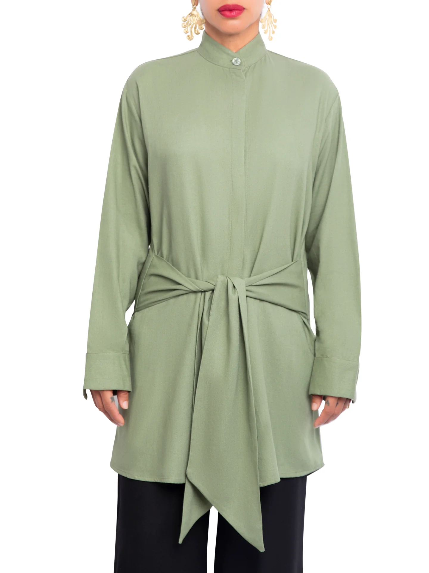 “Atlas - Olive” Button-Down Tunic Top - Image 3