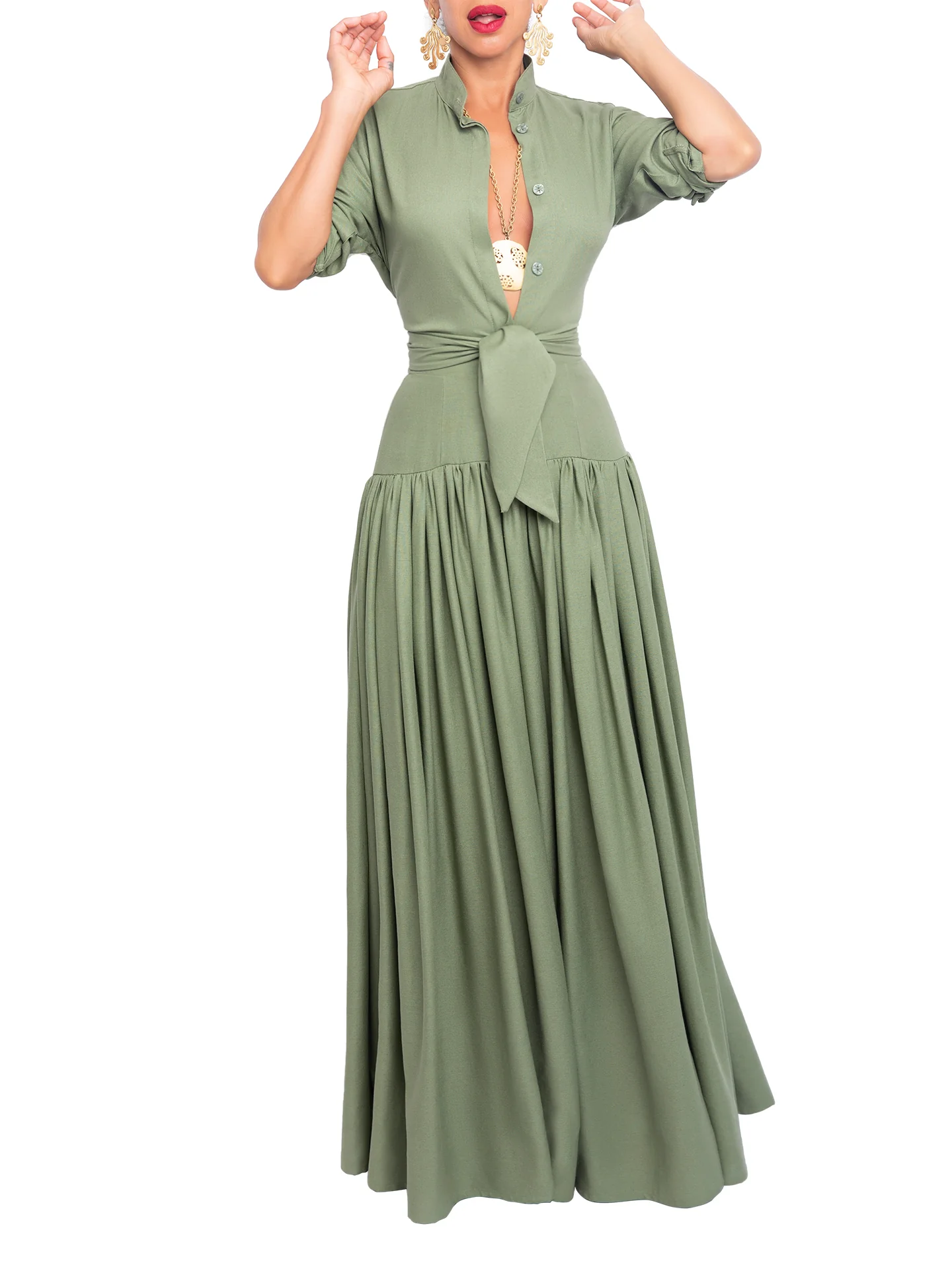 “Atlas - Olive” Button-Down Tunic Top - Image 4