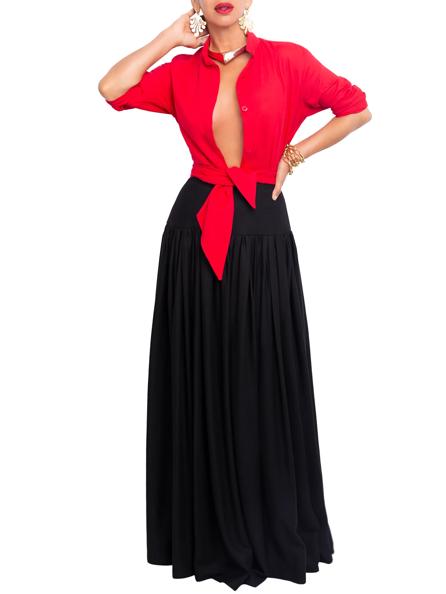 “Atlas - Red” Button-Down Tunic Top - Image 5