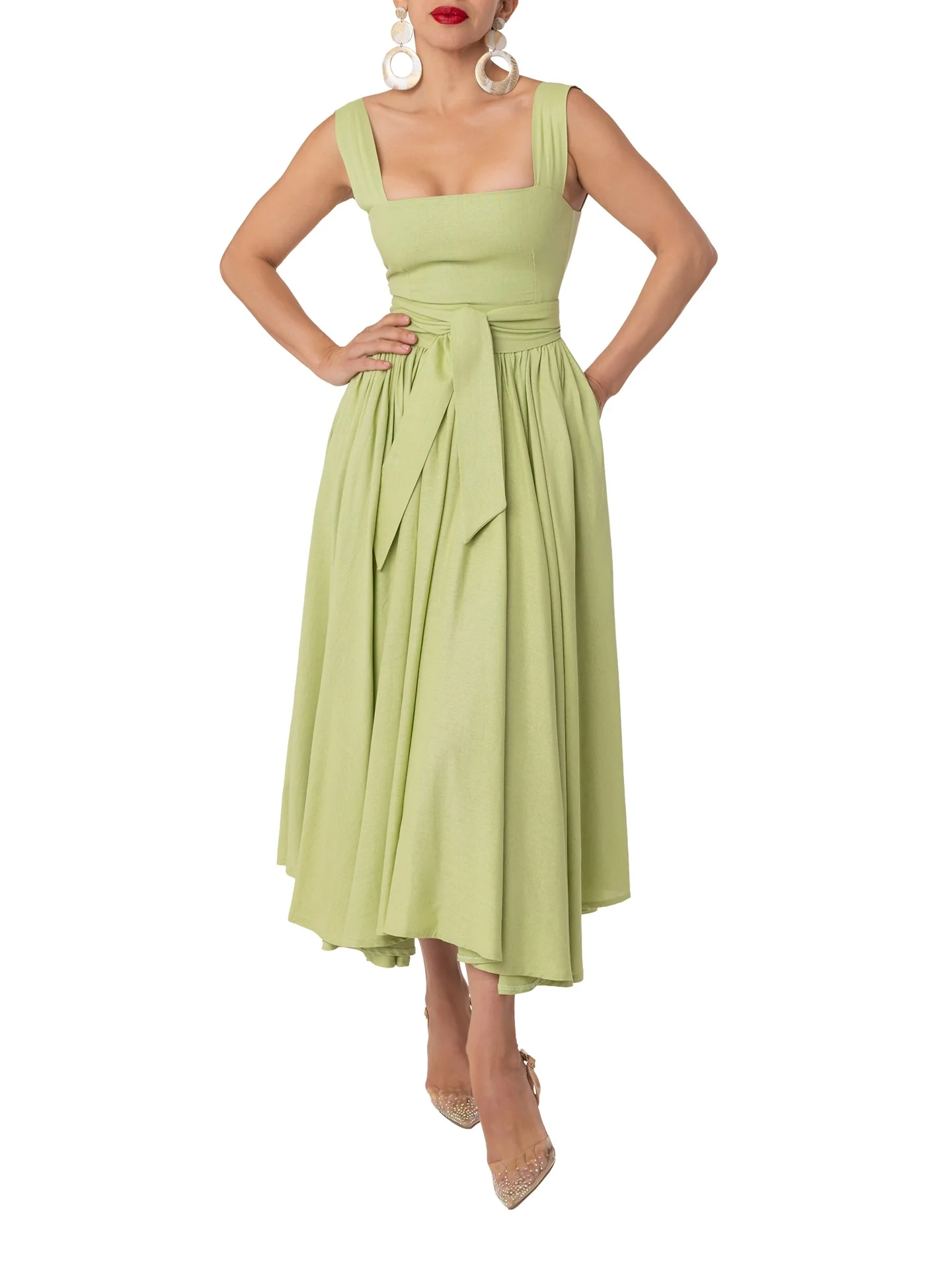"Beachfront" Sage Square Neck Dress - Image 5