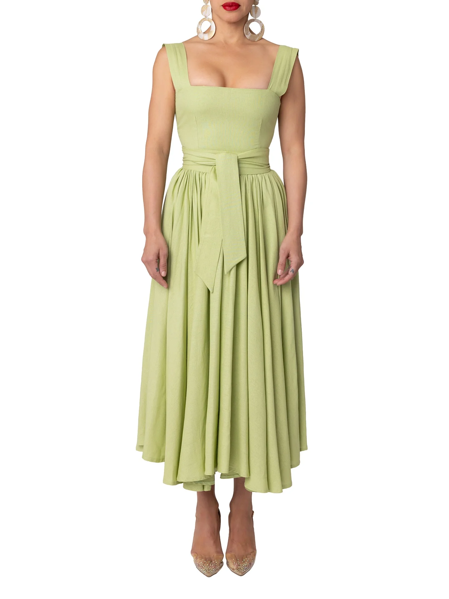 "Beachfront" Sage Square Neck Dress - Image 6