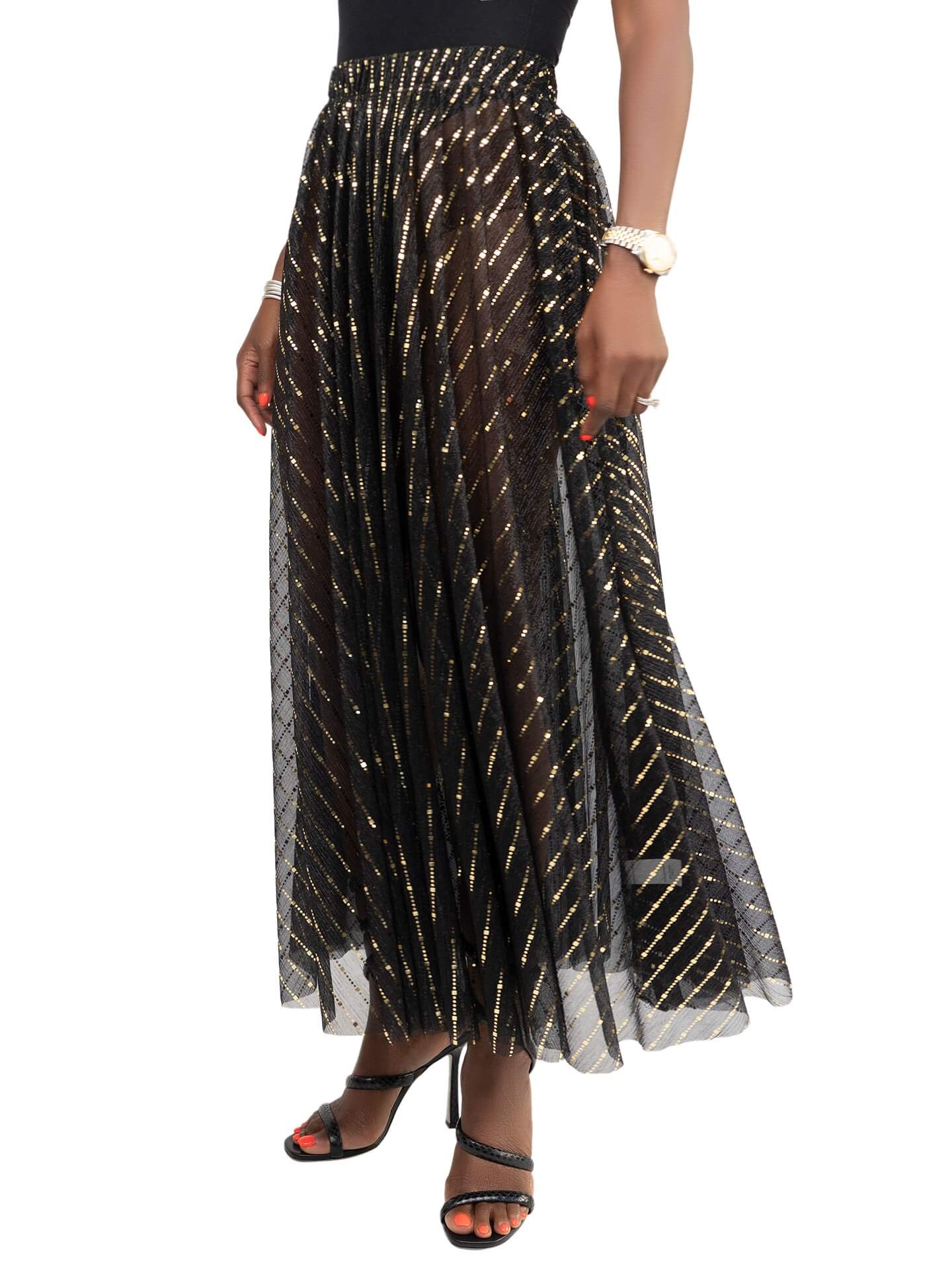 "Bliss" Gold & Black Swing See Through Skirt - Image 6