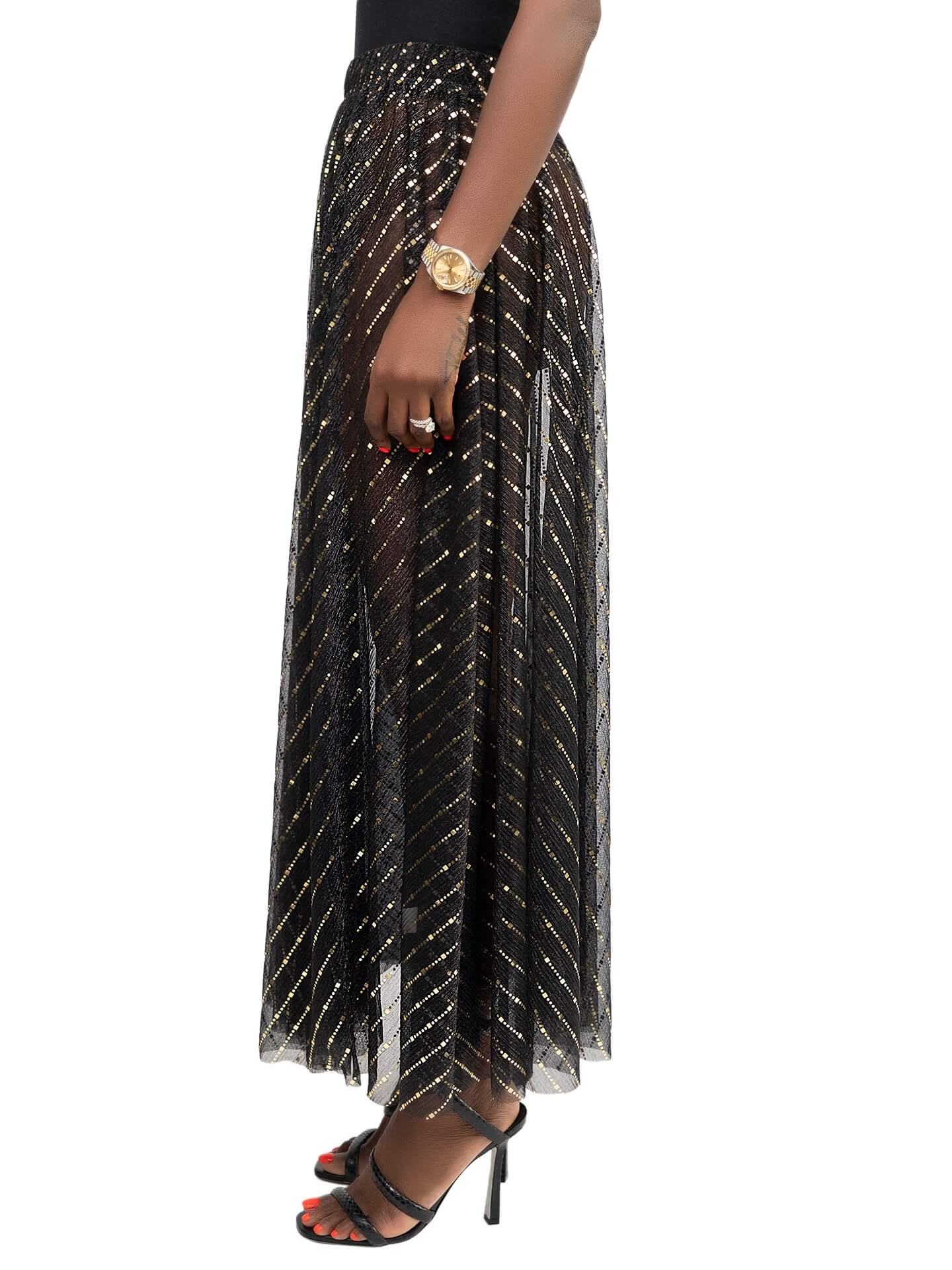 "Bliss" Gold & Black Swing See Through Skirt - Image 7