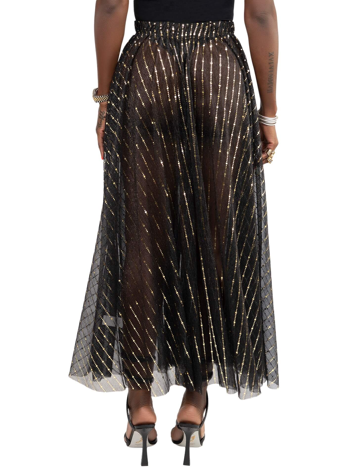 "Bliss" Gold & Black Swing See Through Skirt - Image 8