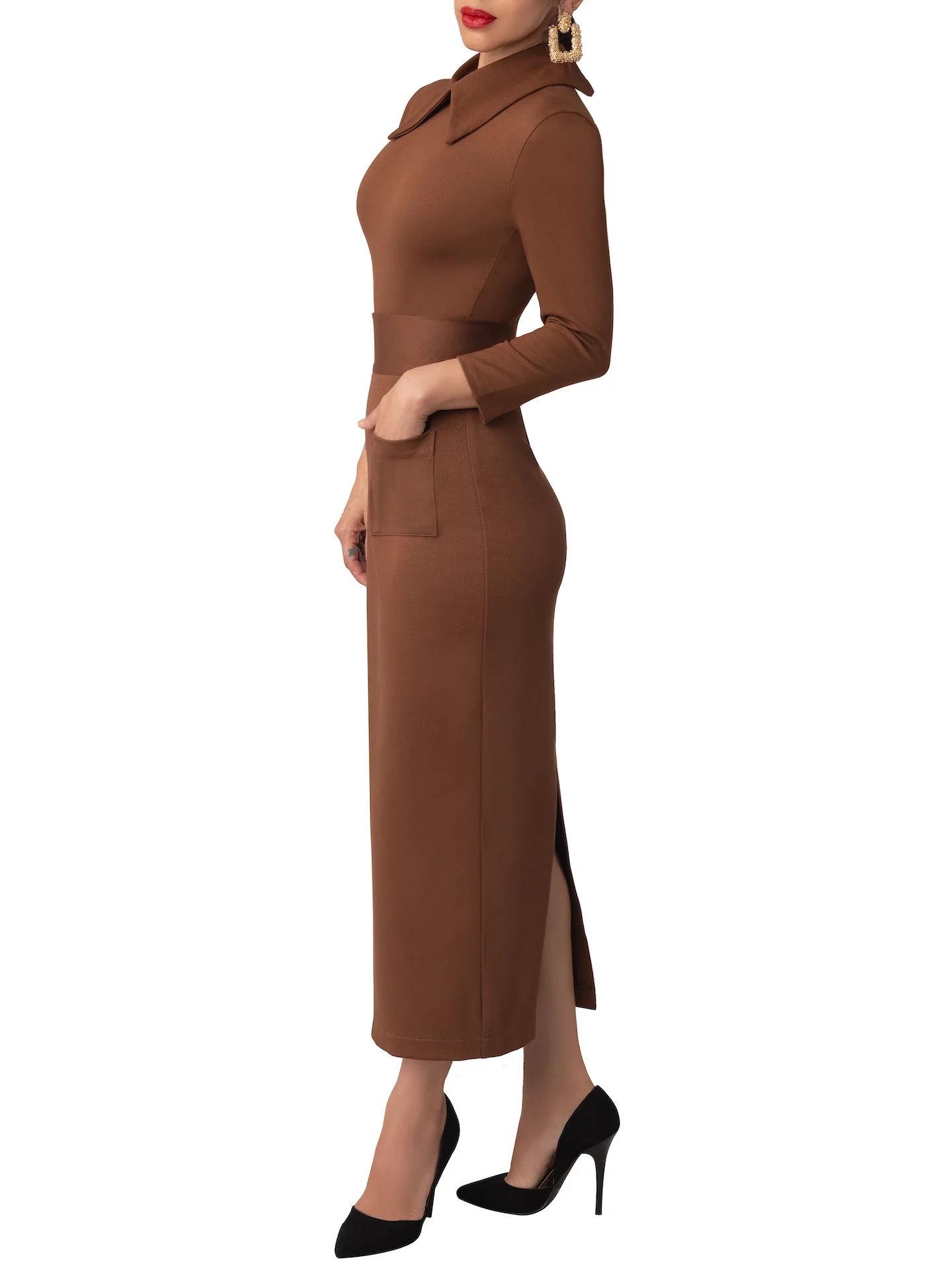 "Bonnie" Brown Collared Bodysuit - Image 3