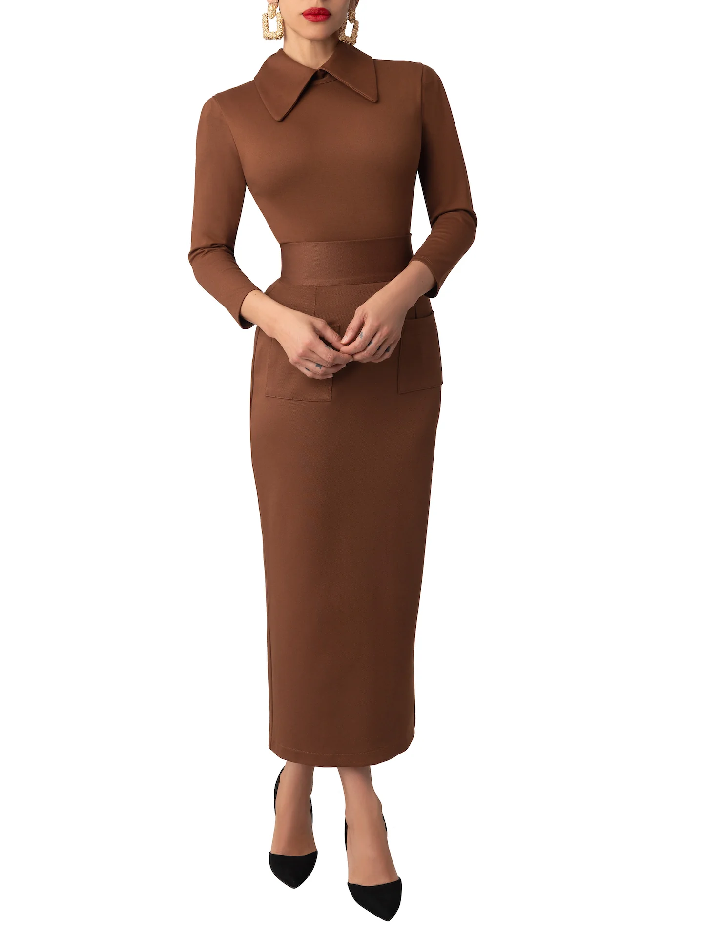 "Bonnie" Brown Collared Bodysuit - Image 4