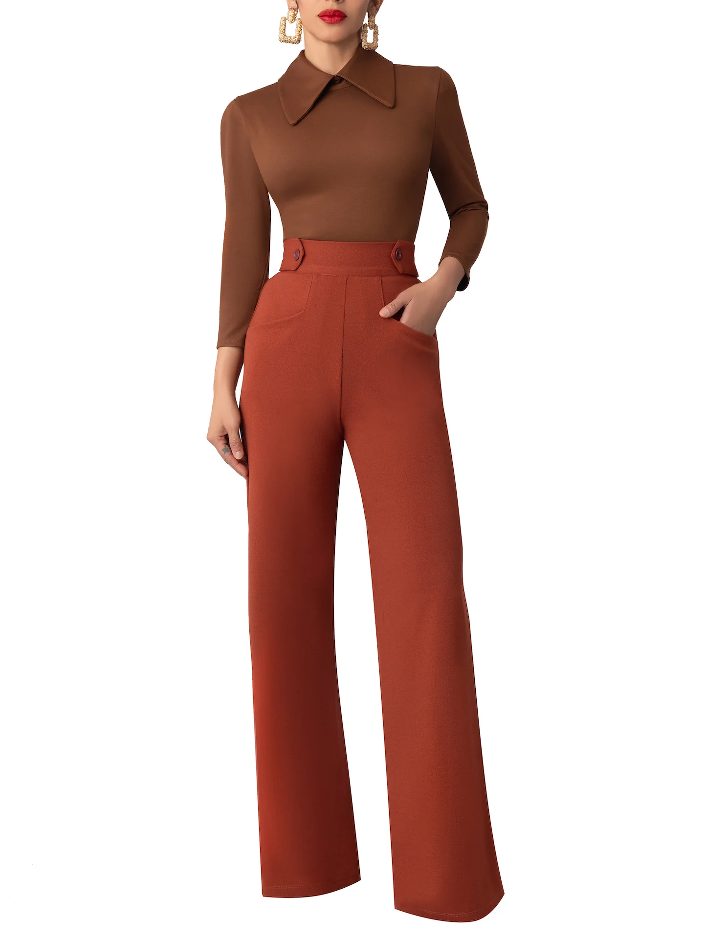 "Bonnie" Brown Collared Bodysuit - Image 5