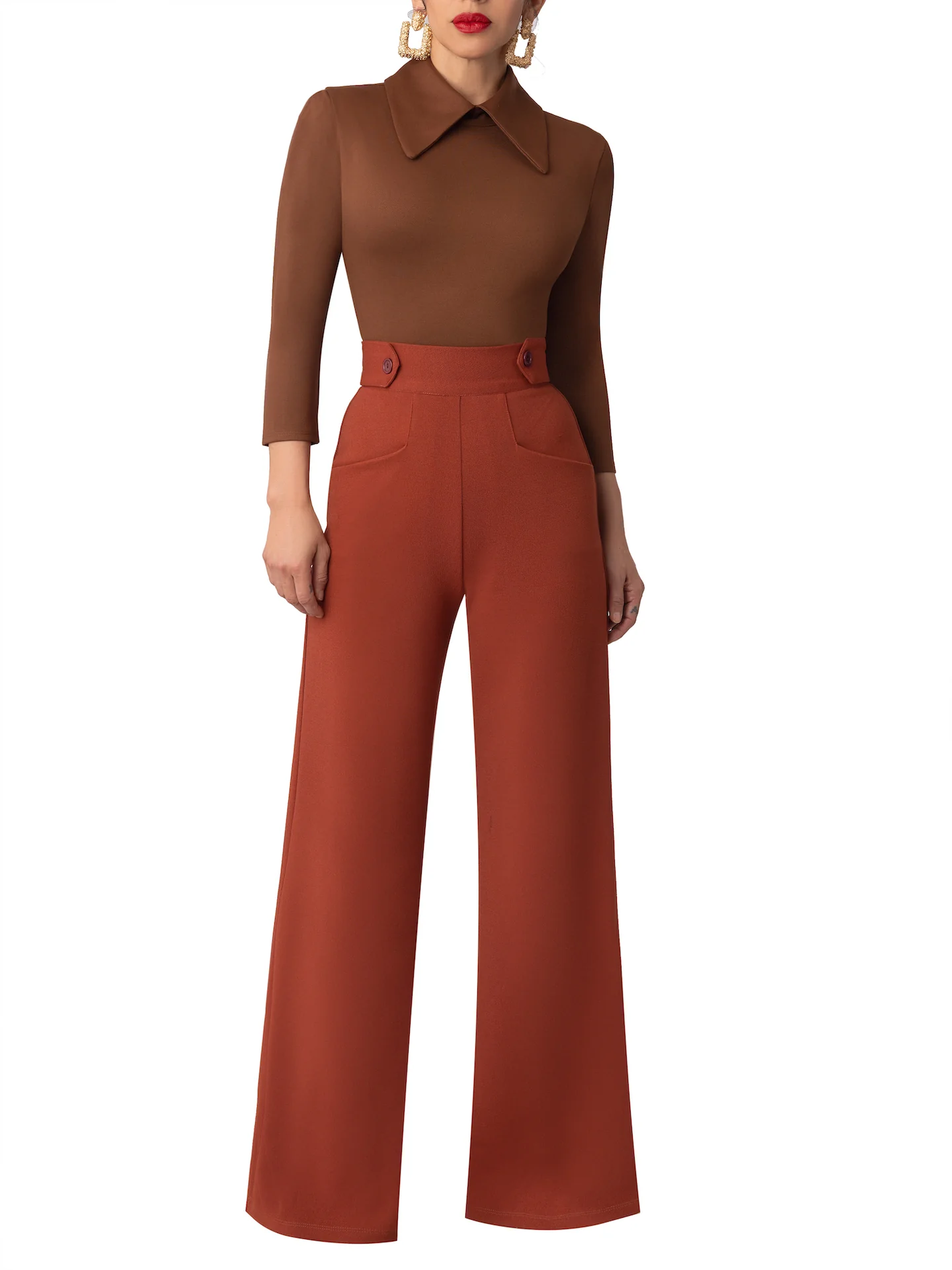 "Bonnie" Brown Collared Bodysuit - Image 7