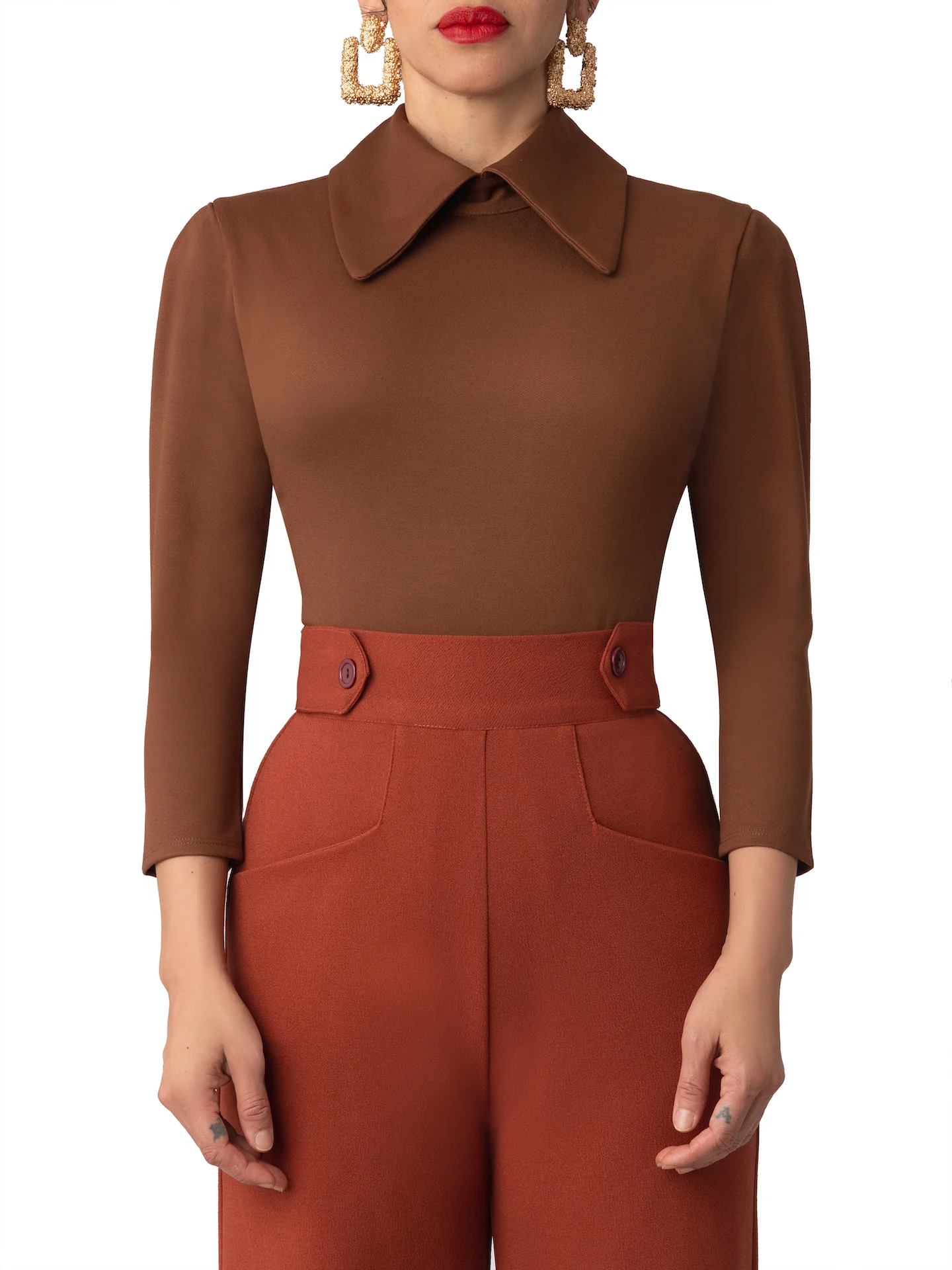 "Bonnie" Brown Collared Bodysuit - Image 8