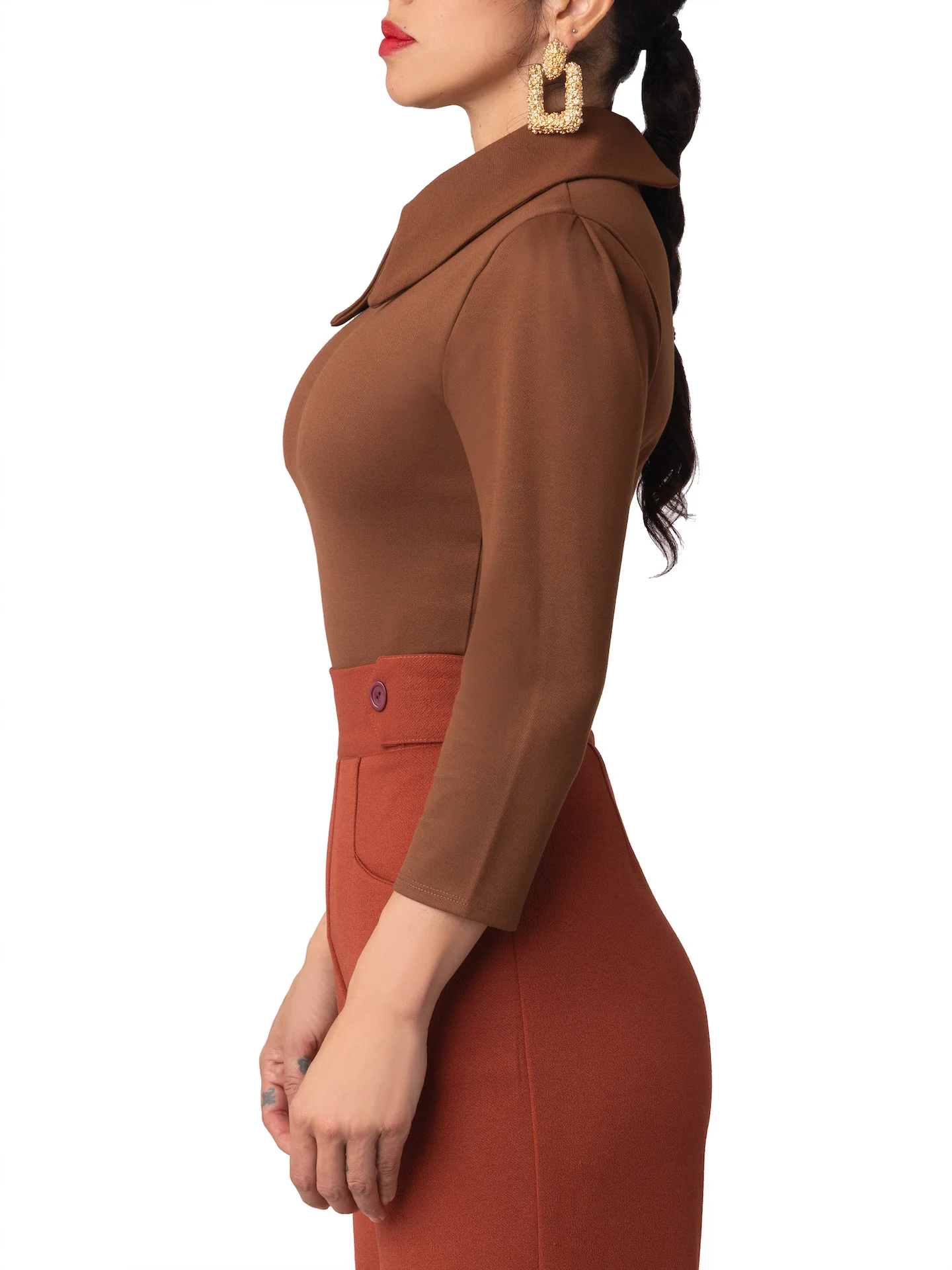 "Bonnie" Brown Collared Bodysuit - Image 9