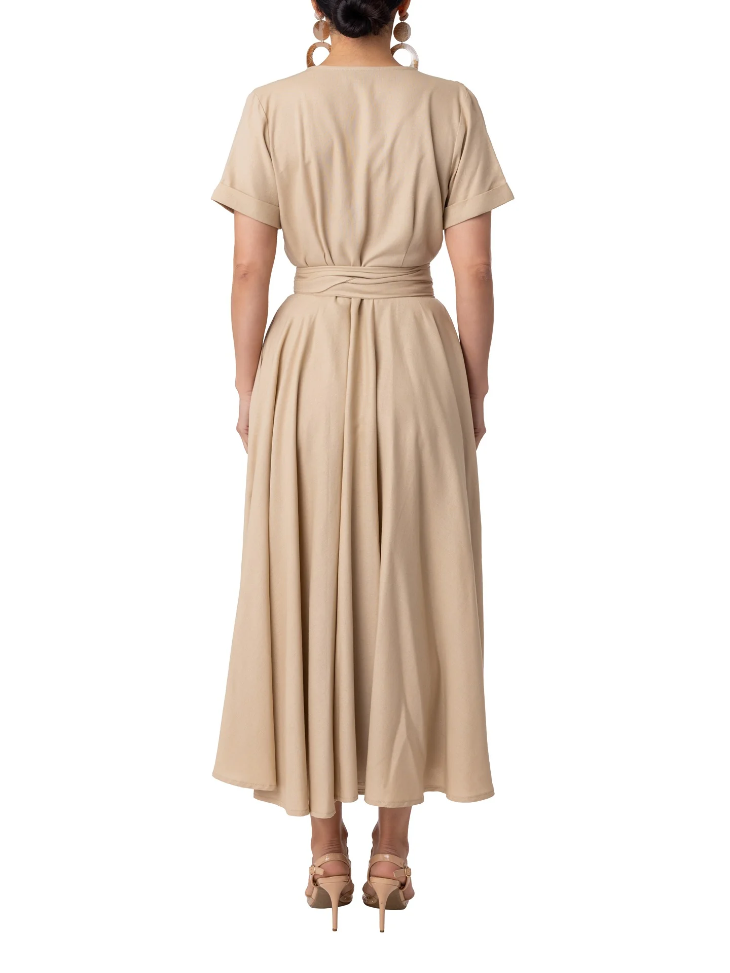 "Cabana" Tan Deep-V Button-Down Dress - Image 9