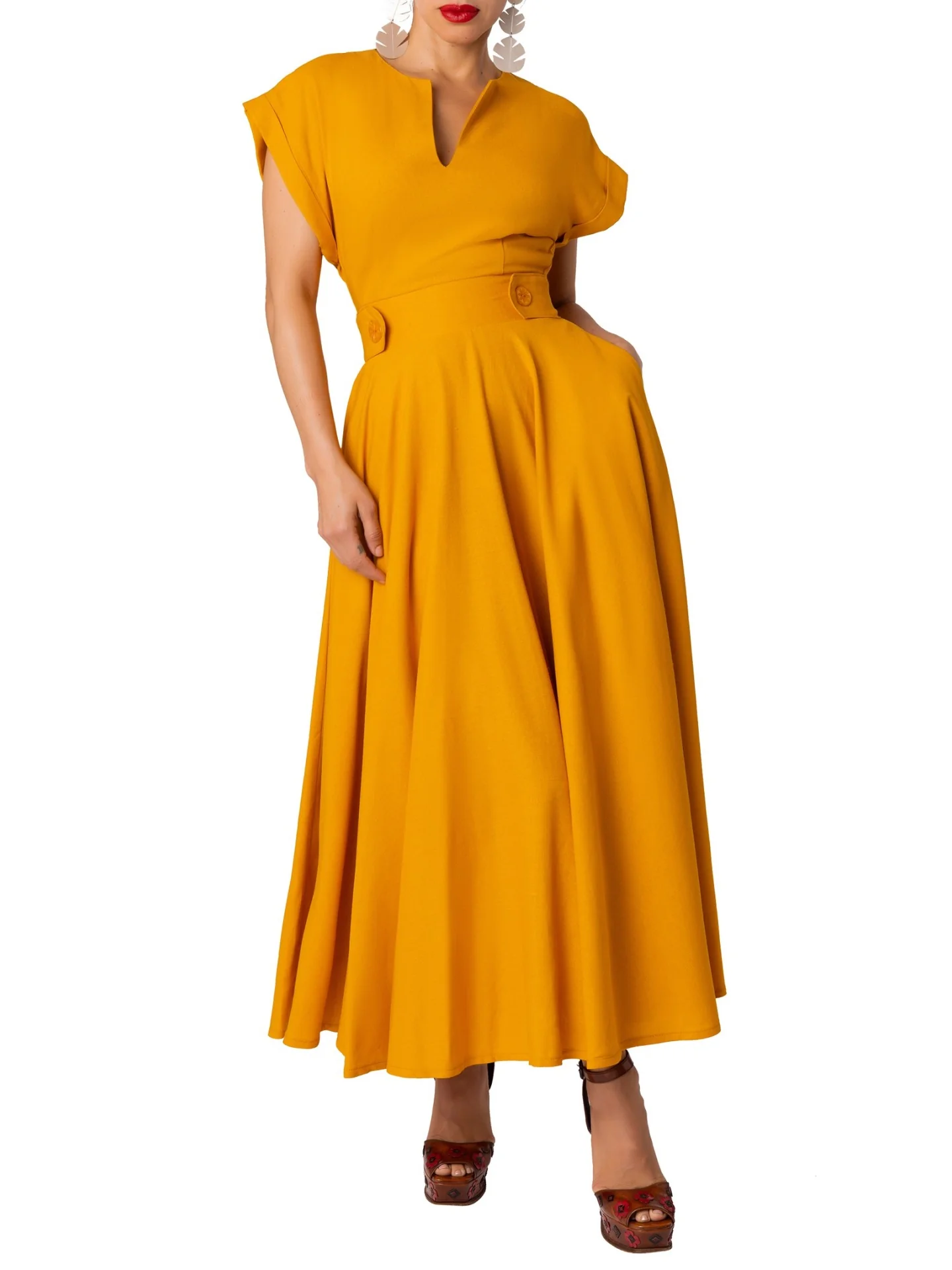 "Cape Town" Yellow Epaulette Dress - Image 5