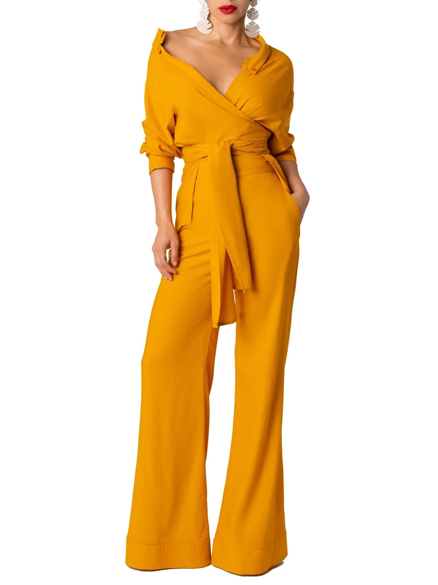"Casa Del Mar" Yellow High Waist Wide Leg Pants - Image 5