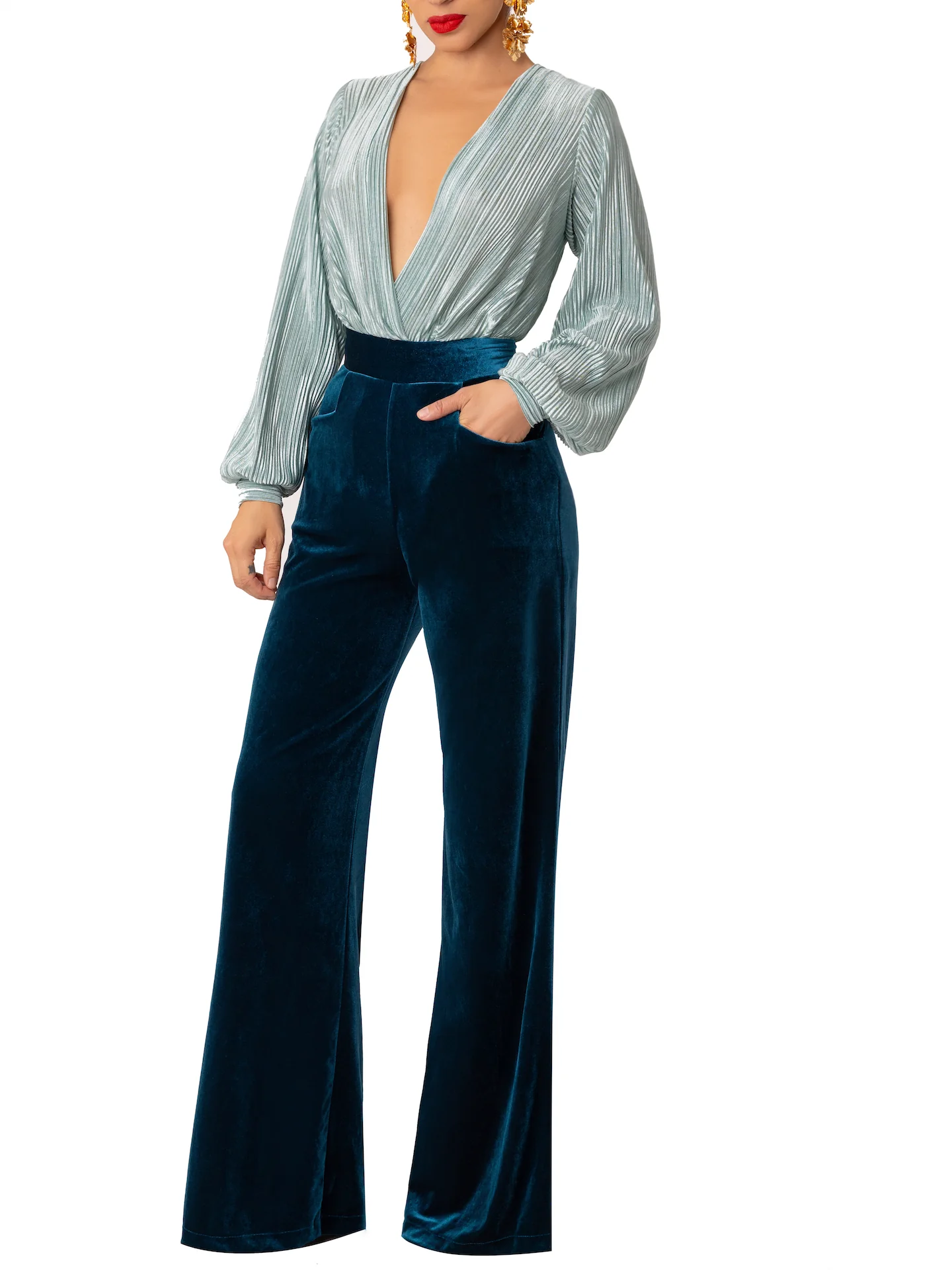 “Claudette” Petrol Contrast Jumpsuit - Image 4