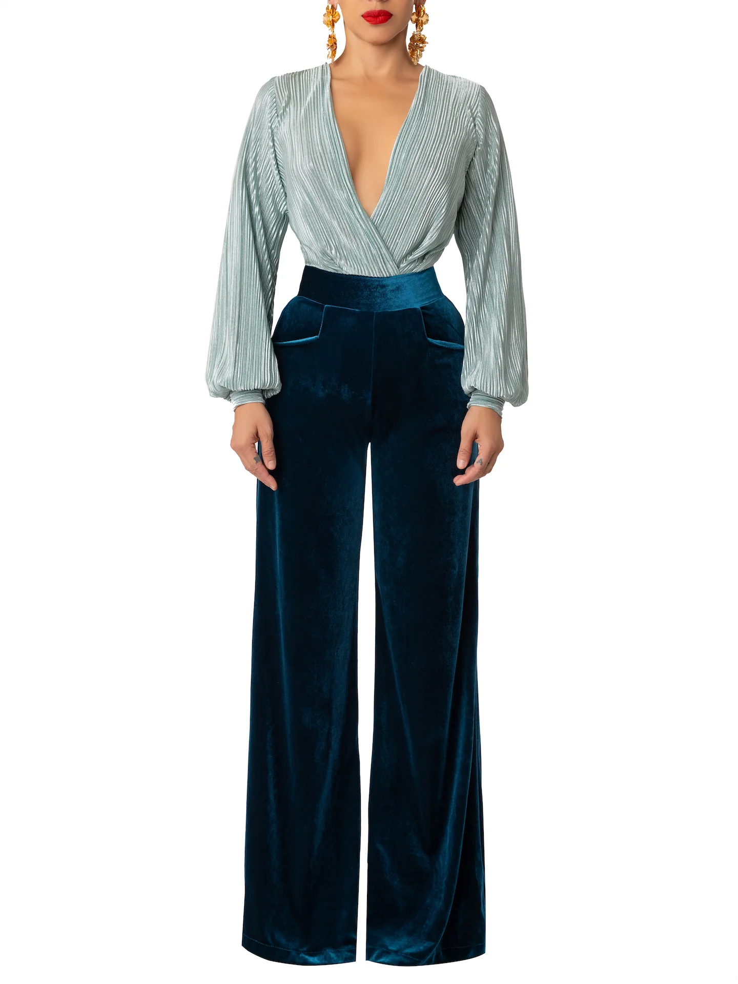 “Claudette” Petrol Contrast Jumpsuit - Image 5