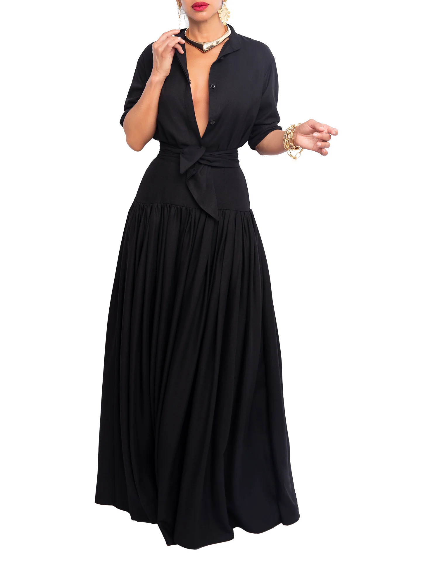 “Decker - Black” Drop Waist Maxi Skirt - Image 3