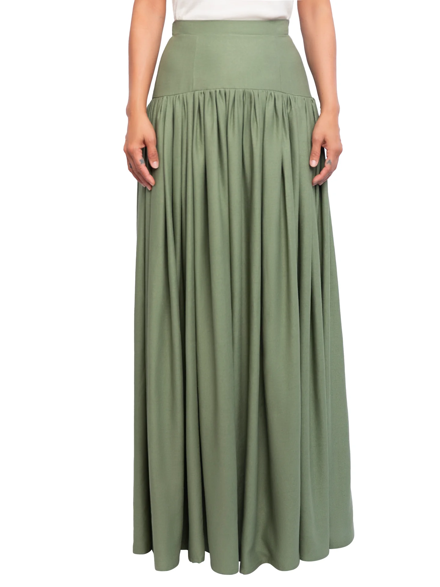 “Decker - Olive” Drop Waist Maxi Skirt - Image 3