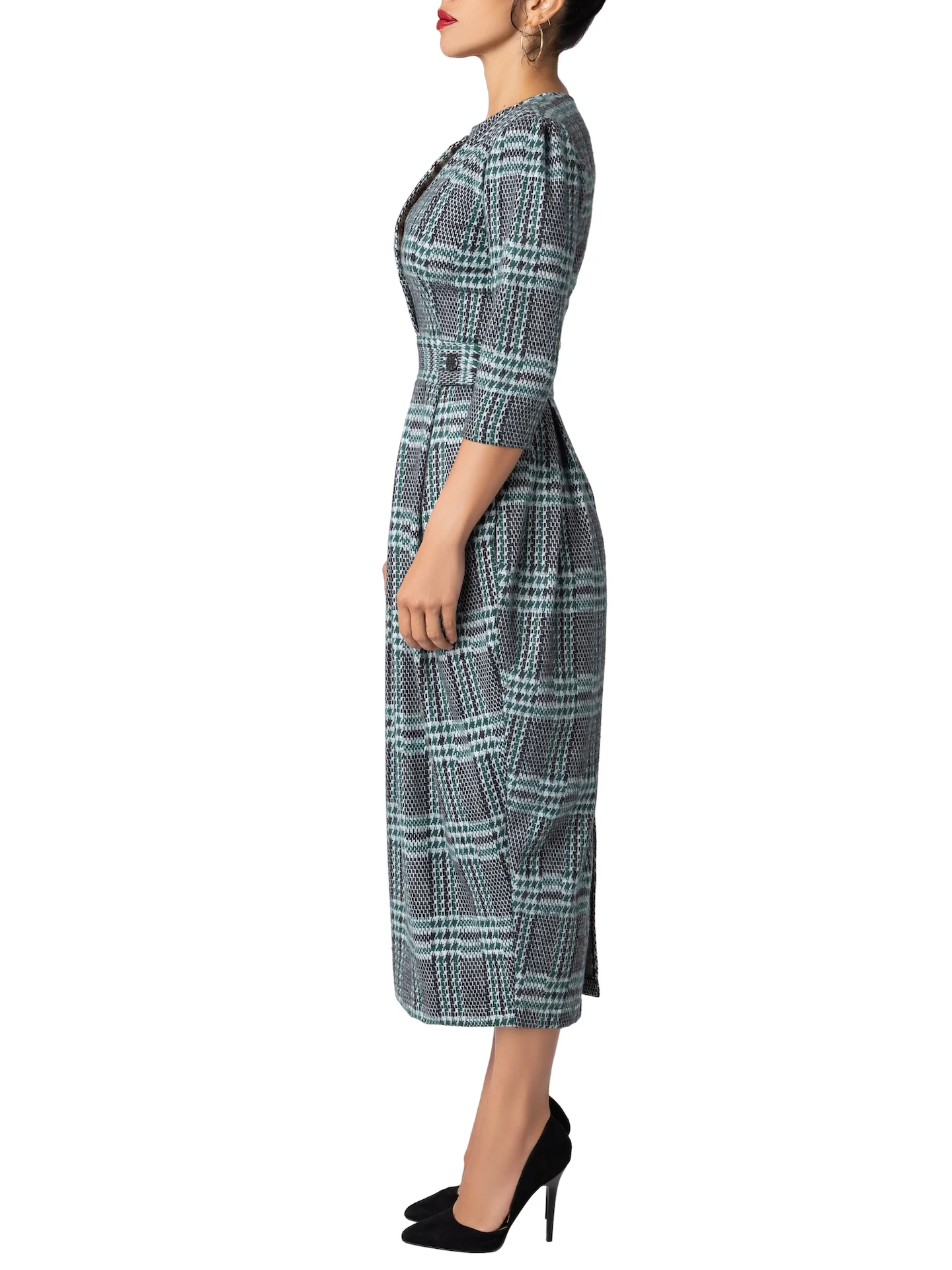 “Derby” Green Brushed Plaid Tulip Dress - Image 5