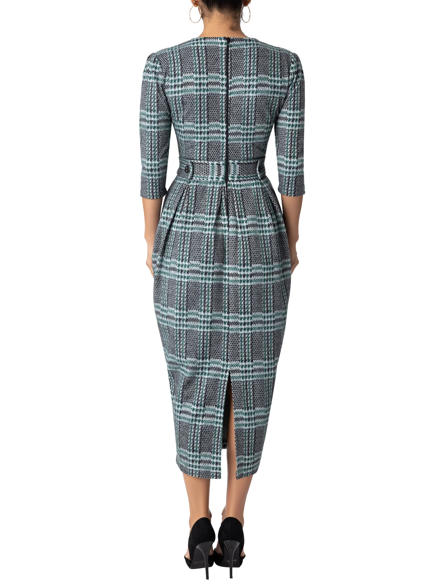 “Derby” Green Brushed Plaid Tulip Dress - Image 6