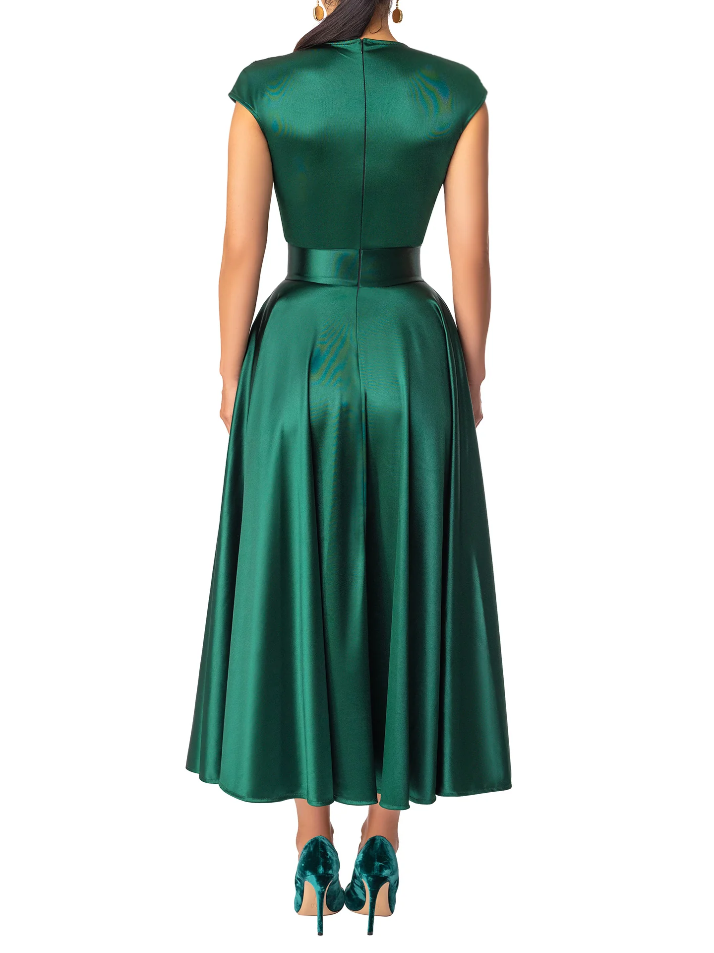 "Emerald" V-Neck Midi Swing Dress - Image 5