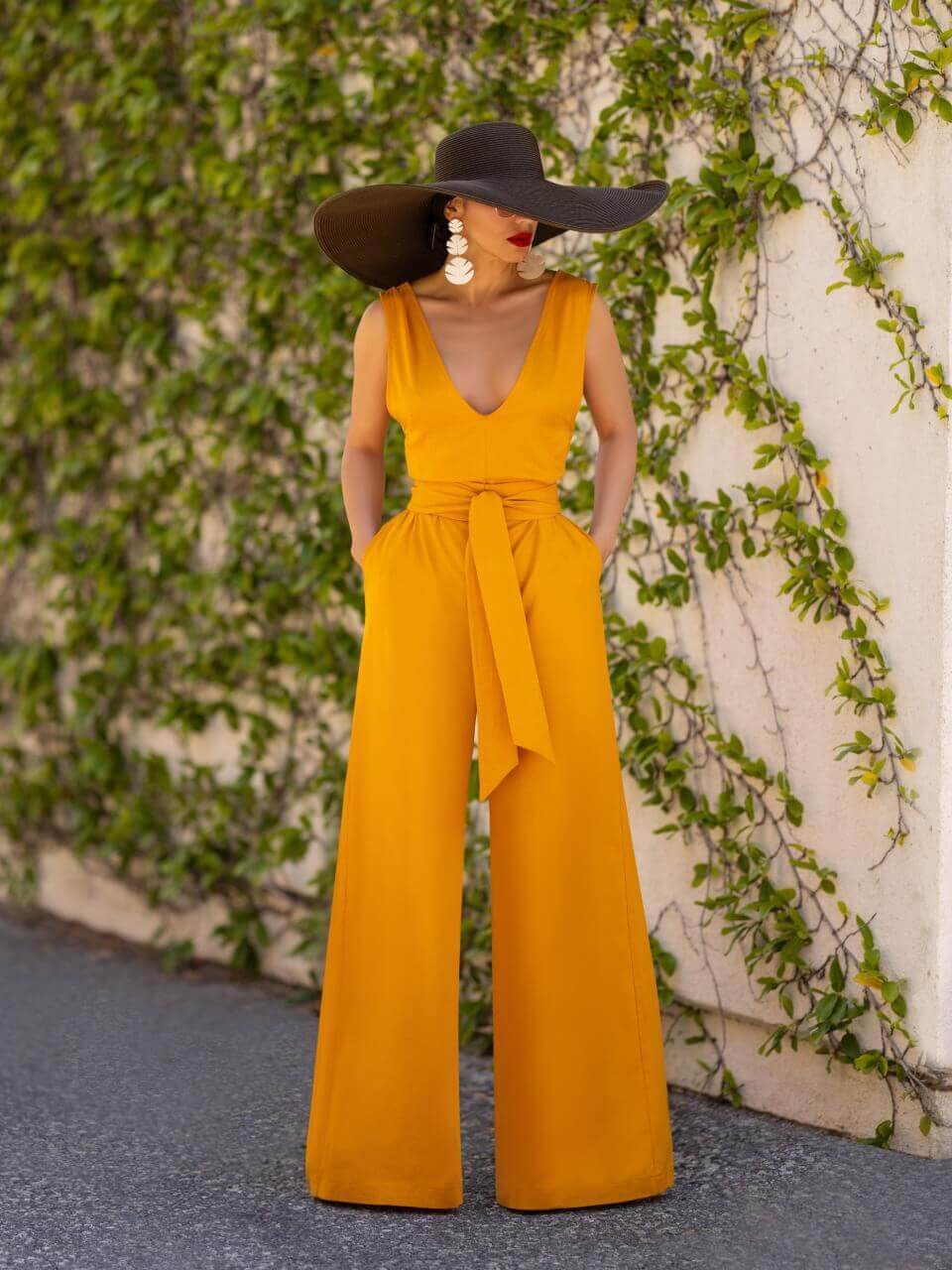 "Greece" Yellow V-Neck Jumpsuit - Image 4