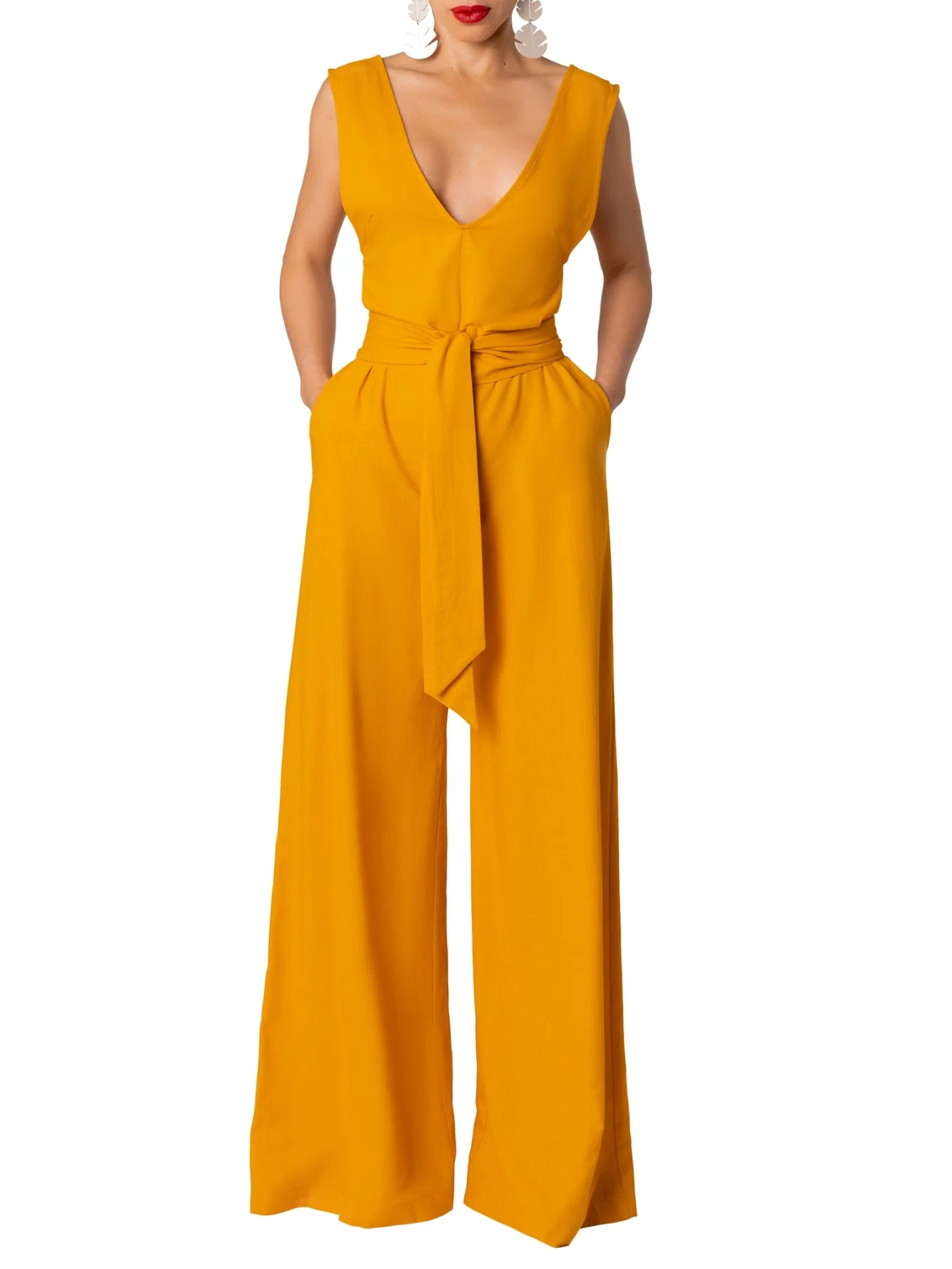 "Greece" Yellow V-Neck Jumpsuit - Image 6