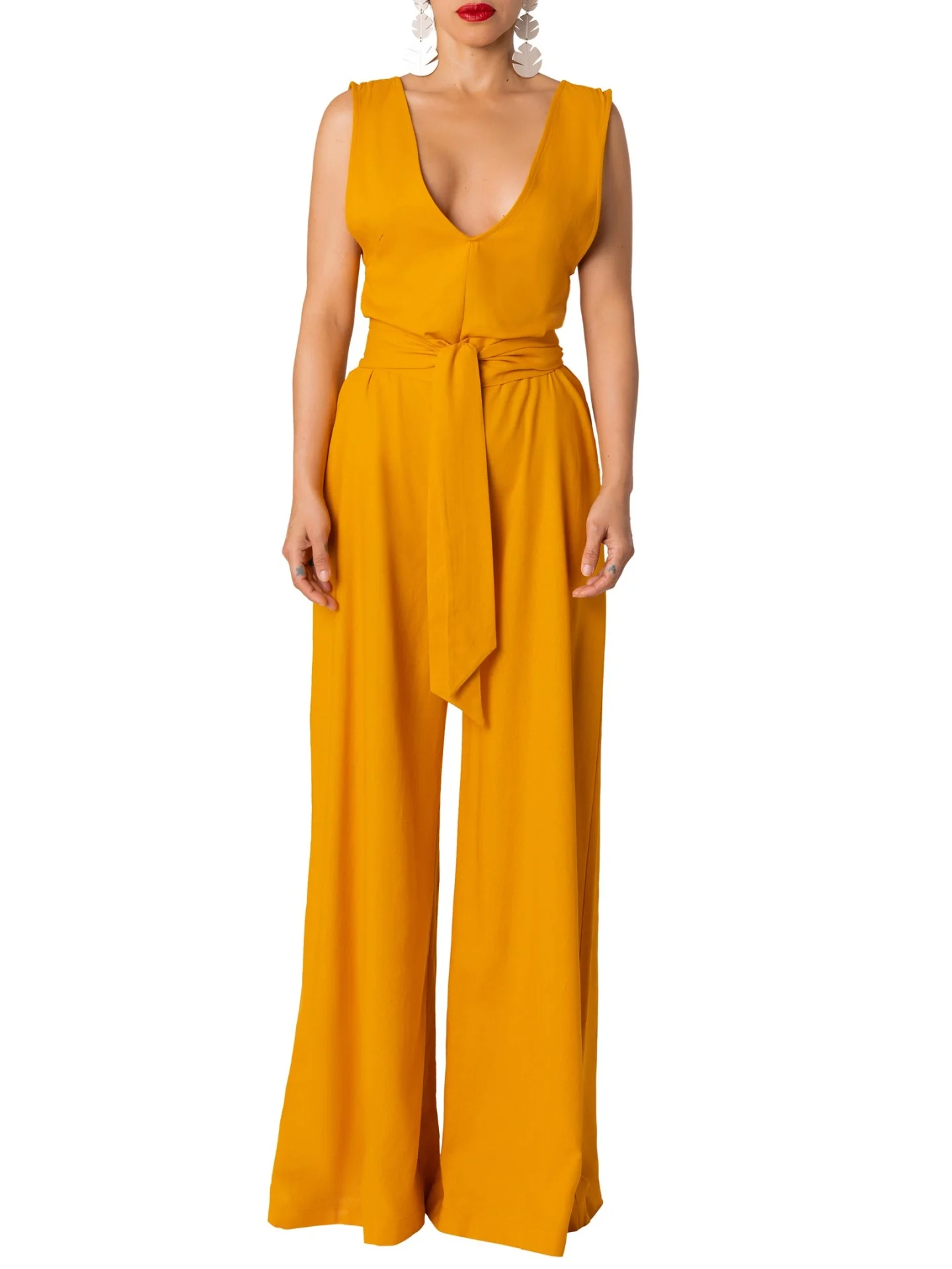 "Greece" Yellow V-Neck Jumpsuit - Image 7