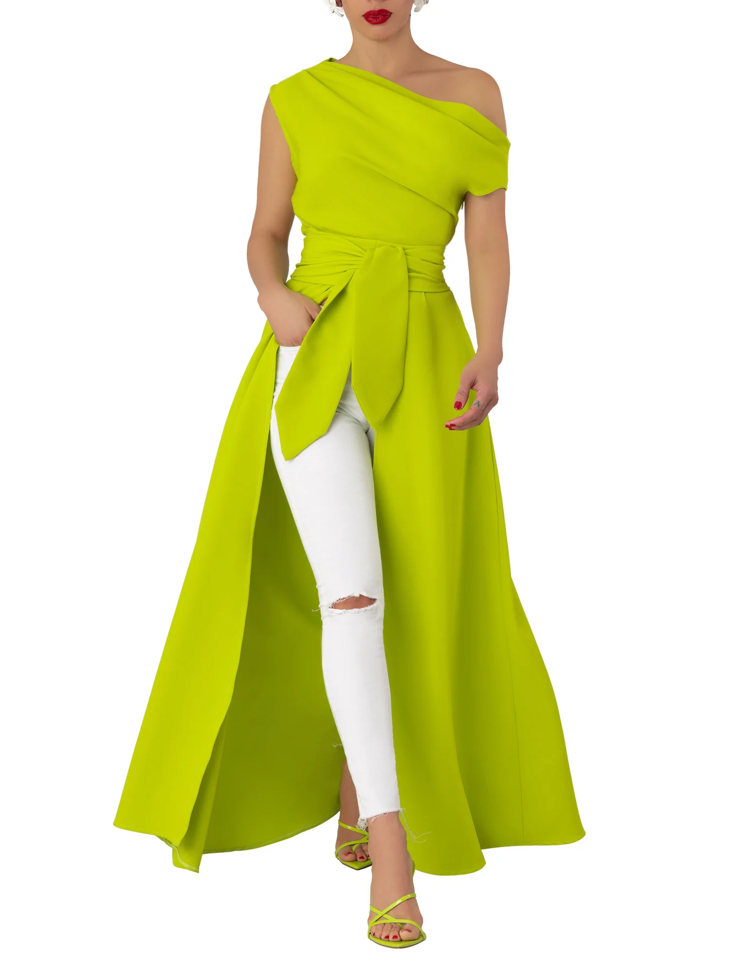 "Honeydew" Lime Off-Shoulder Maxi Top - Image 3