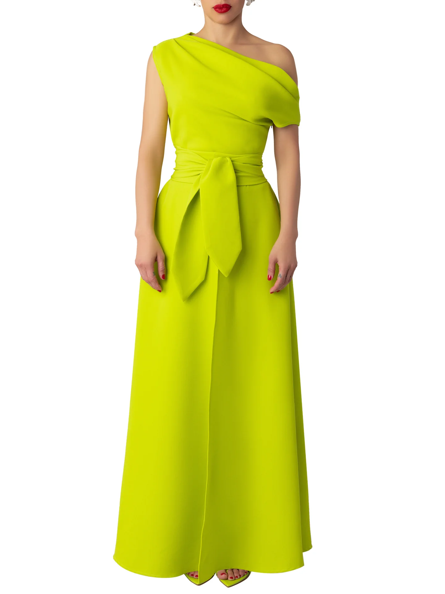 "Honeydew" Lime Off-Shoulder Maxi Top - Image 4