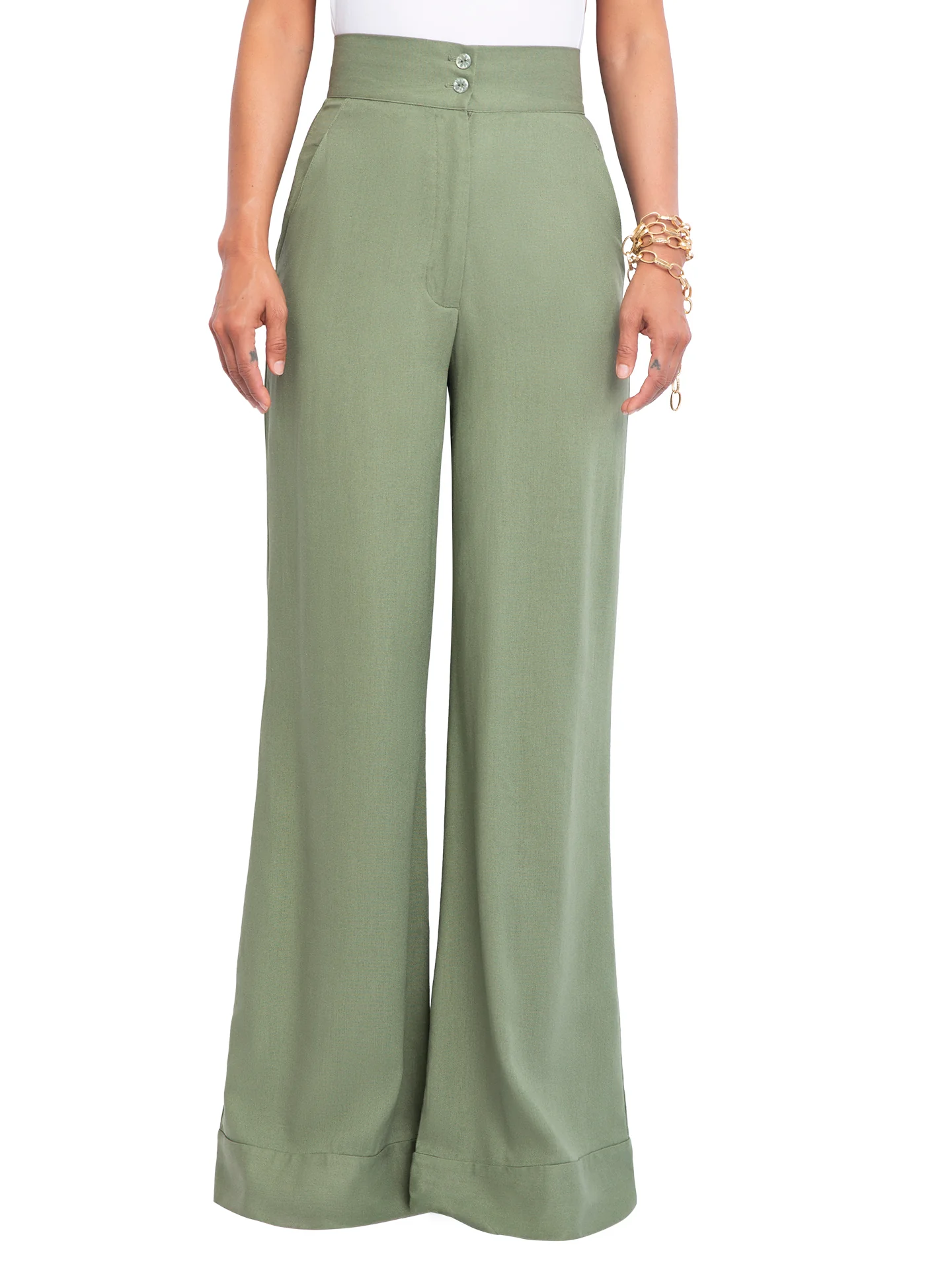 “Jetty - Olive” High Waist Wide Leg Pants - Image 3