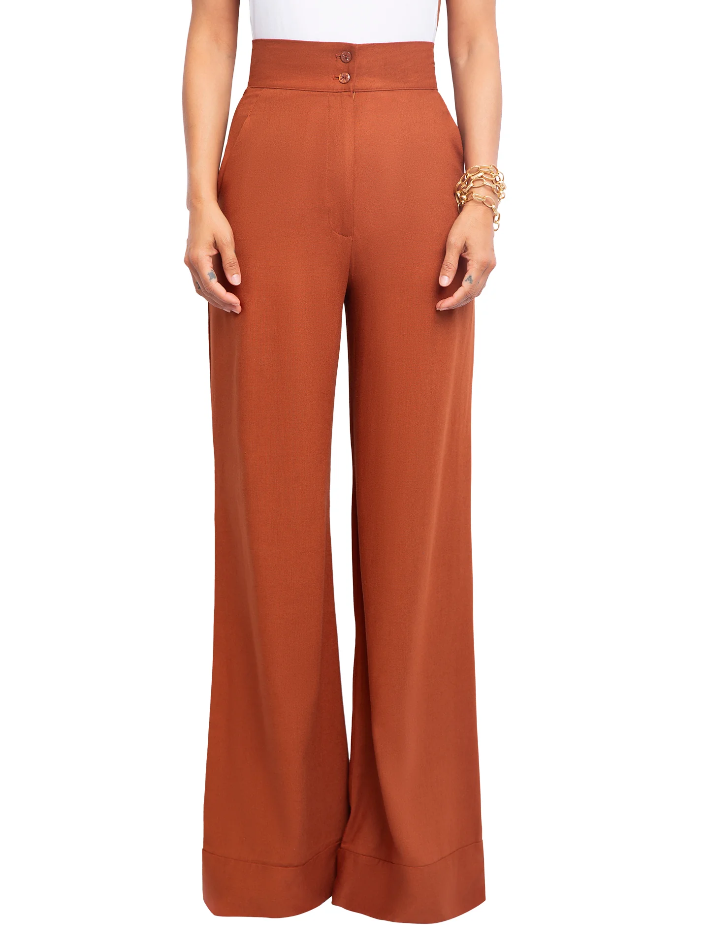 “Jetty - Cognac” High Waist Wide Leg Pants - Image 3