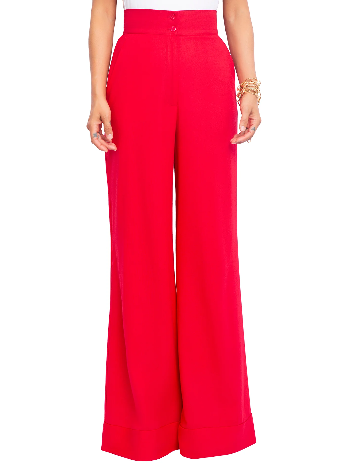 “Jetty - Red” High Waist Wide Leg Pants - Image 3