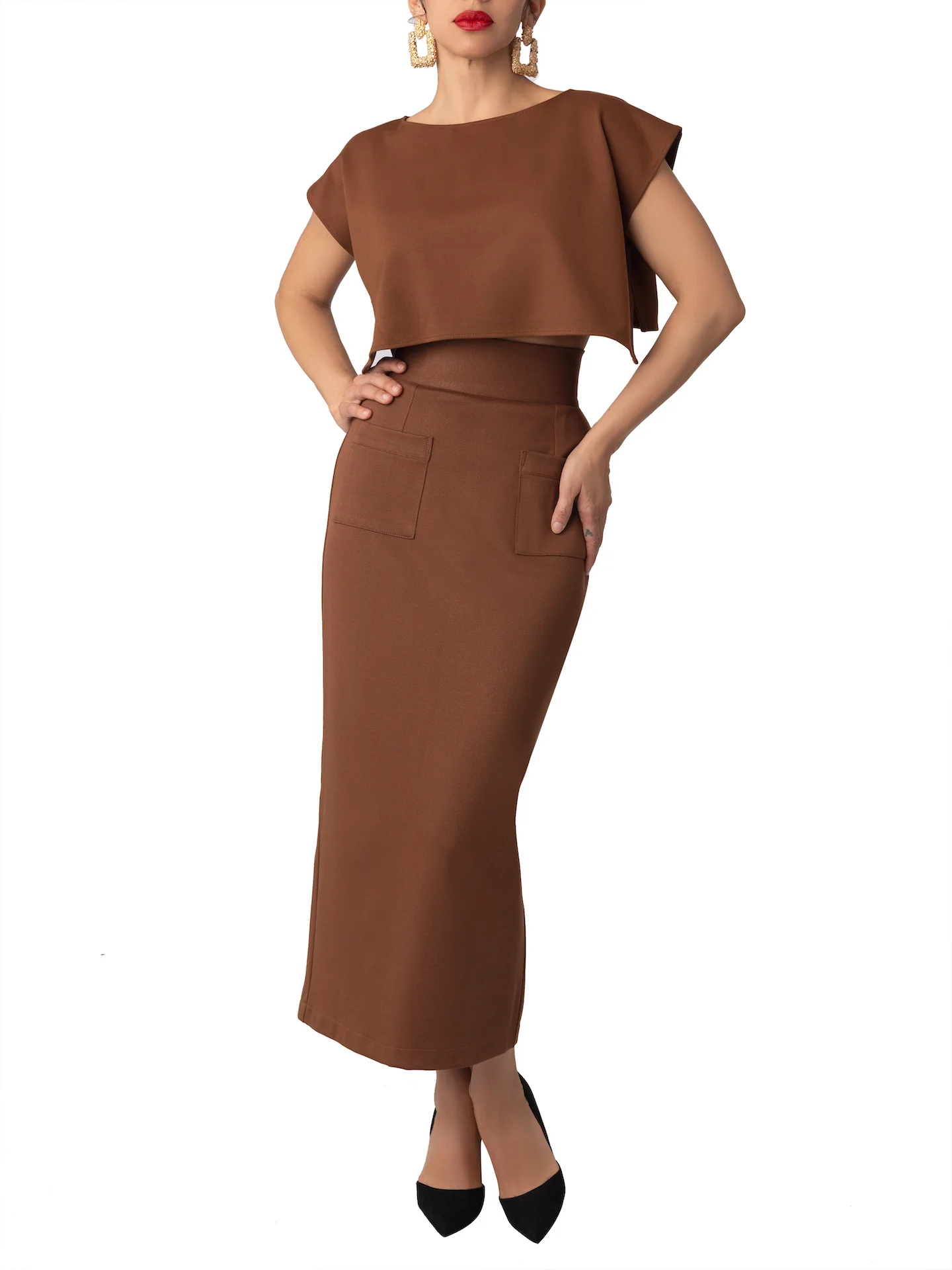 “Josette” Brown Pencil Skirt - Image 4