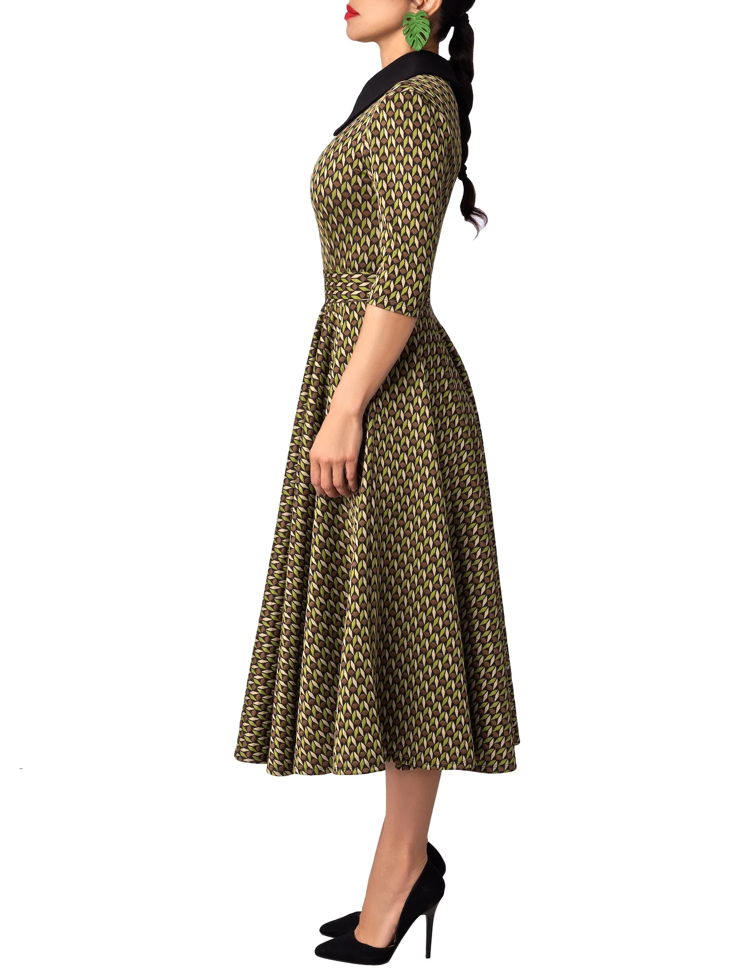 “Katerina” Pattern Collared Swing Dress - Image 6