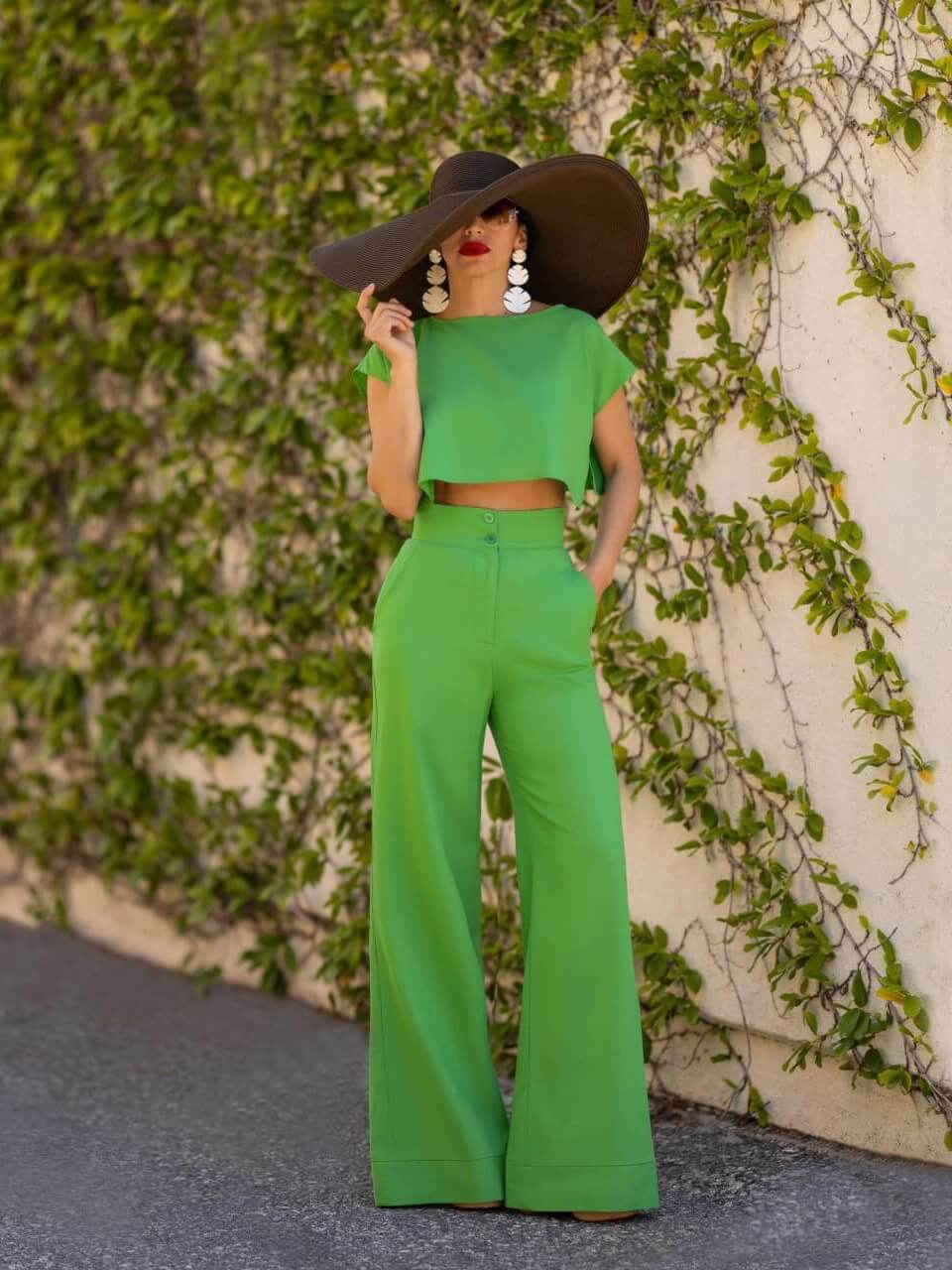 "Kinko" Green High Waist Wide Leg Pants - Image 3