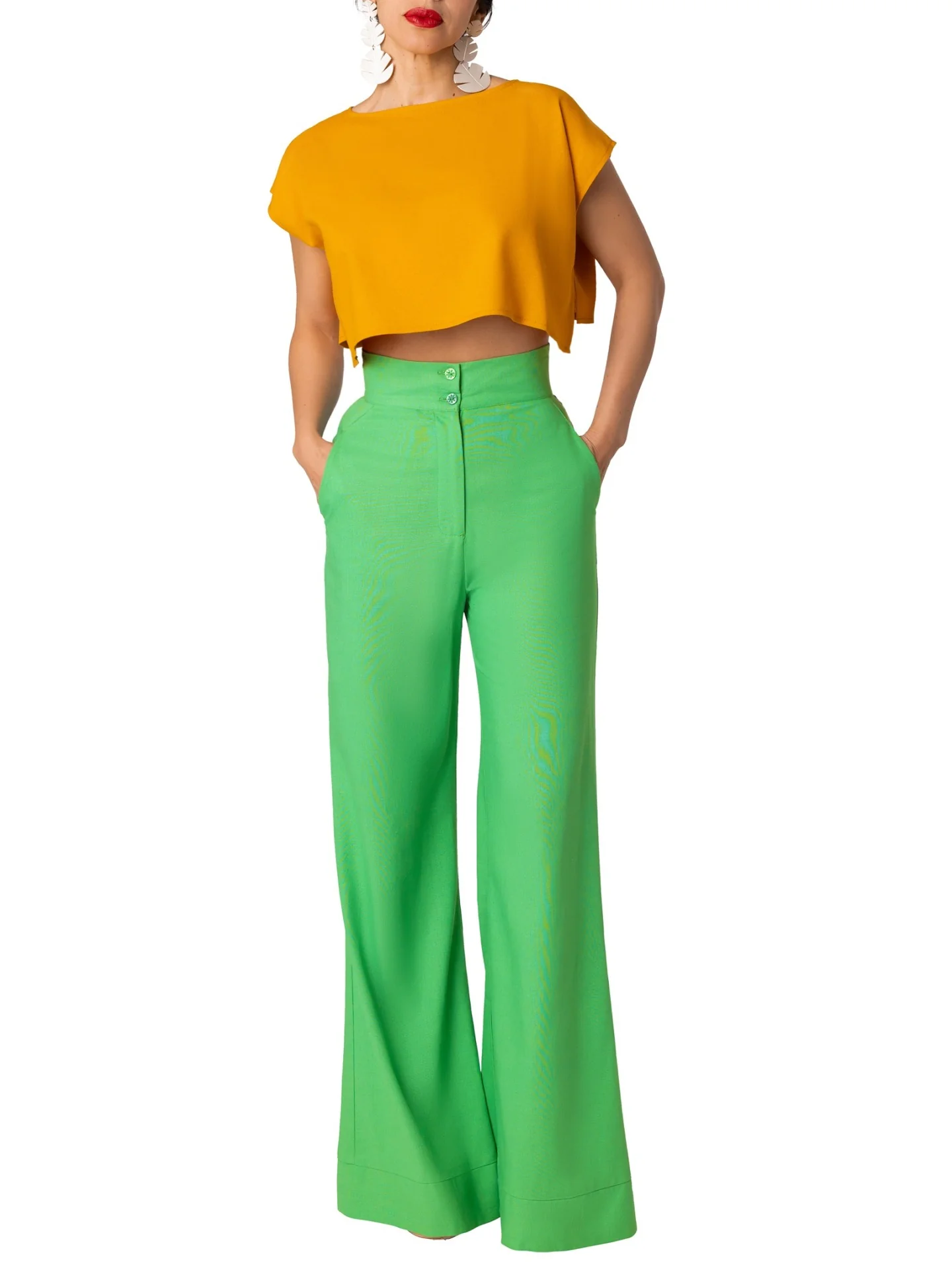 "Kinko" Green High Waist Wide Leg Pants - Image 5