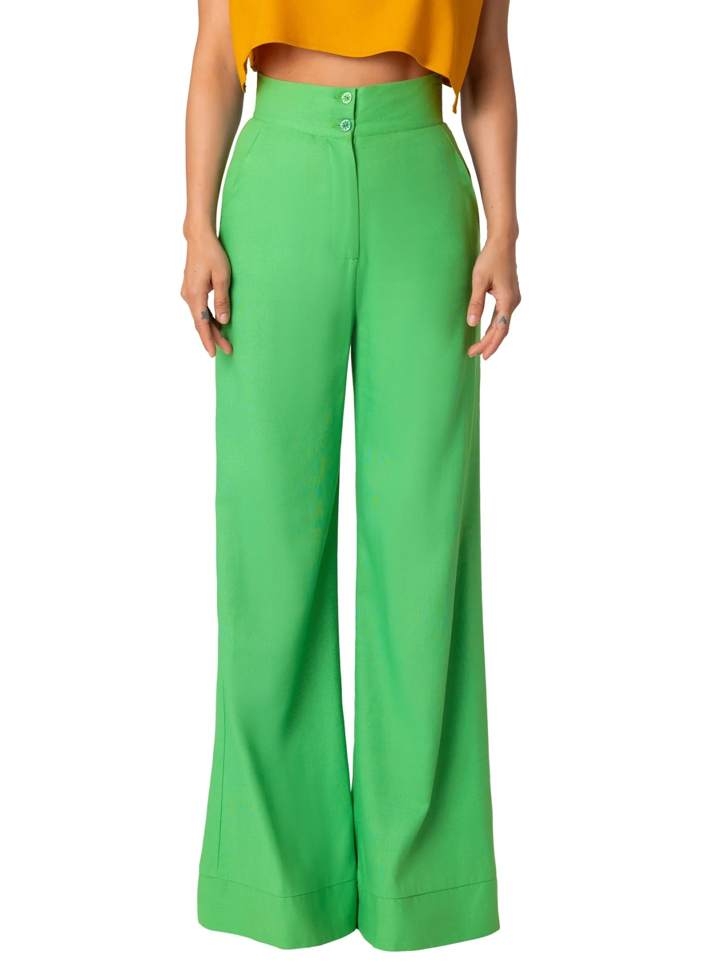 "Kinko" Green High Waist Wide Leg Pants - Image 6