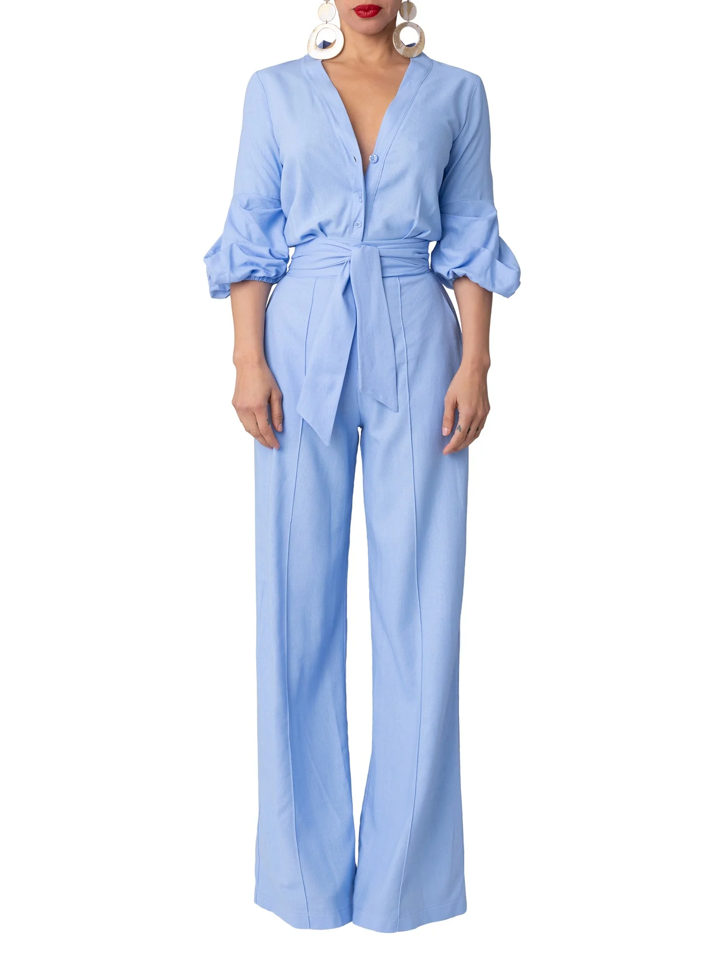 "Lagoon" Lt. Blue Button-Down Jumpsuit - Image 6