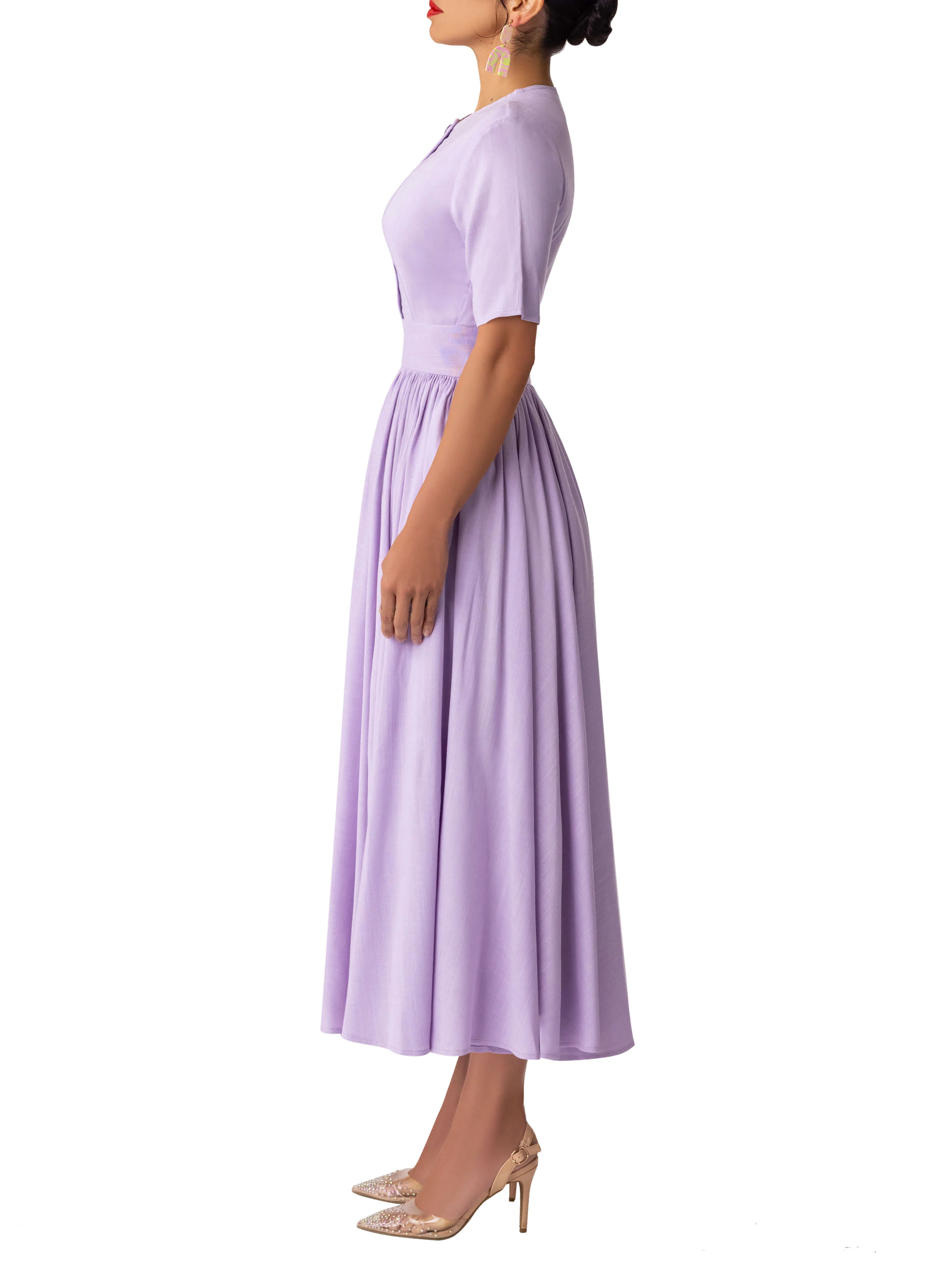 "Lavender" Lilac Swing Midi Dress - Image 4