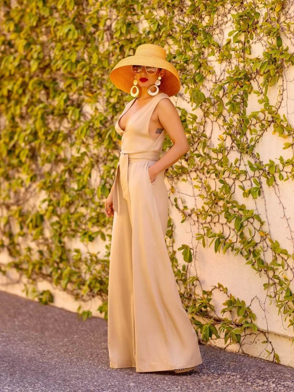 "Maho Beach" Tan Deep V-Neck Jumpsuit - Image 3