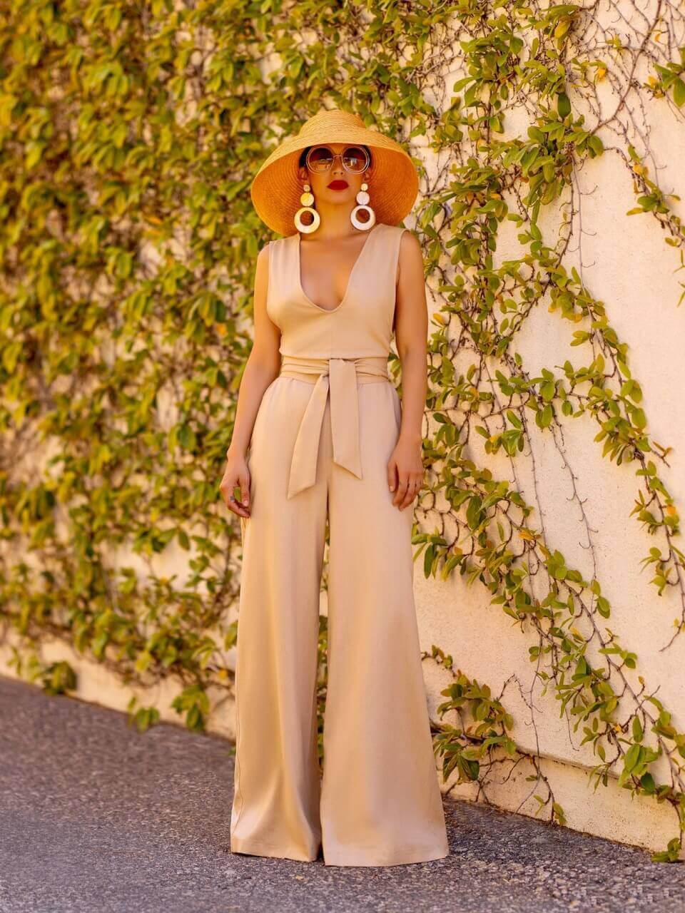 "Maho Beach" Tan Deep V-Neck Jumpsuit - Image 4