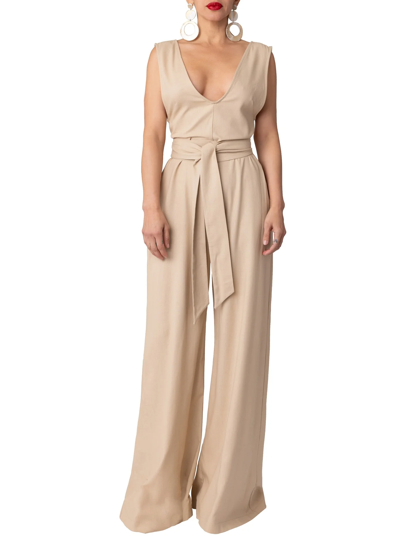 "Maho Beach" Tan Deep V-Neck Jumpsuit - Image 6