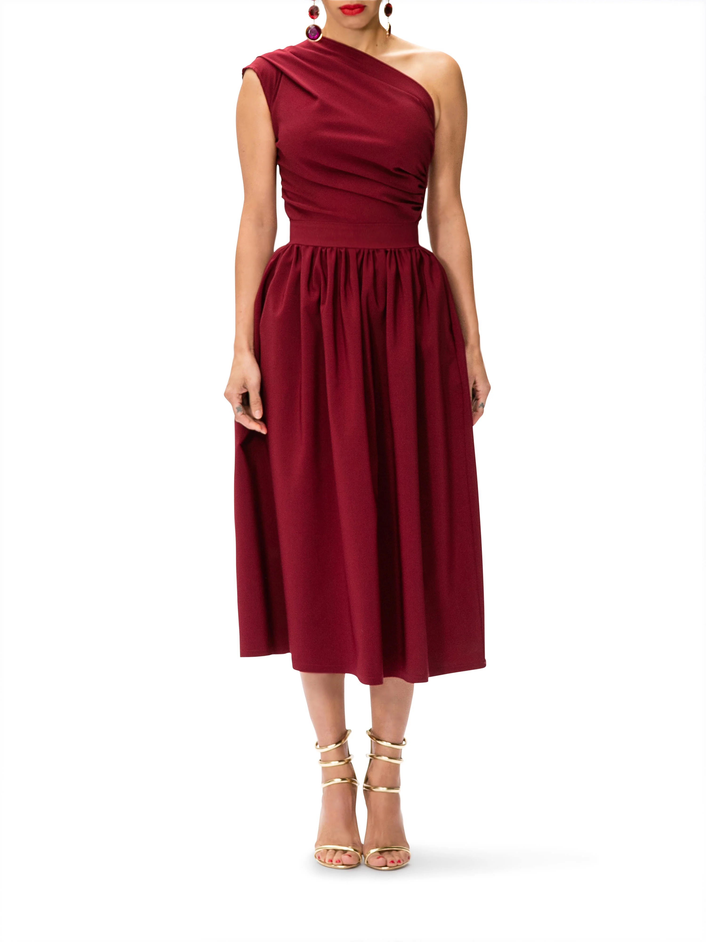 "Marilyn" One Shoulder Midi Dress - Image 3
