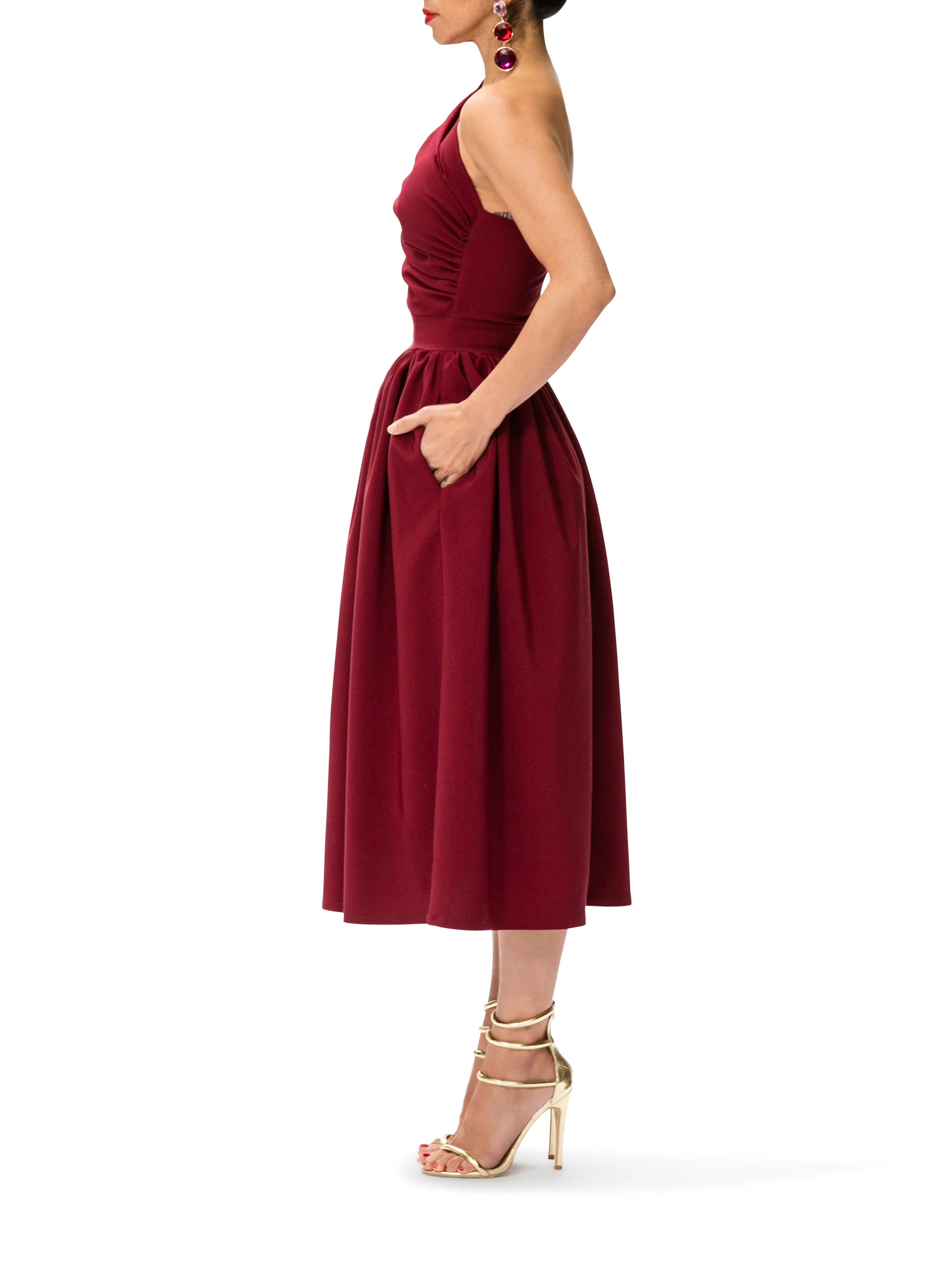 "Marilyn" One Shoulder Midi Dress - Image 4