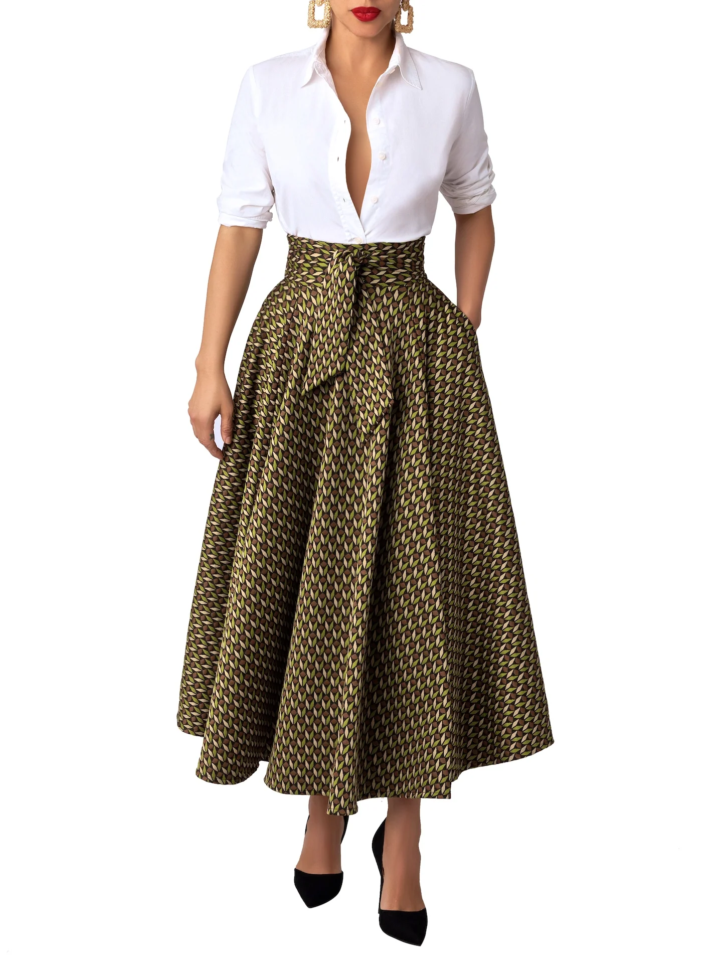 “Nora” Pattern Belted Skirt - Image 3