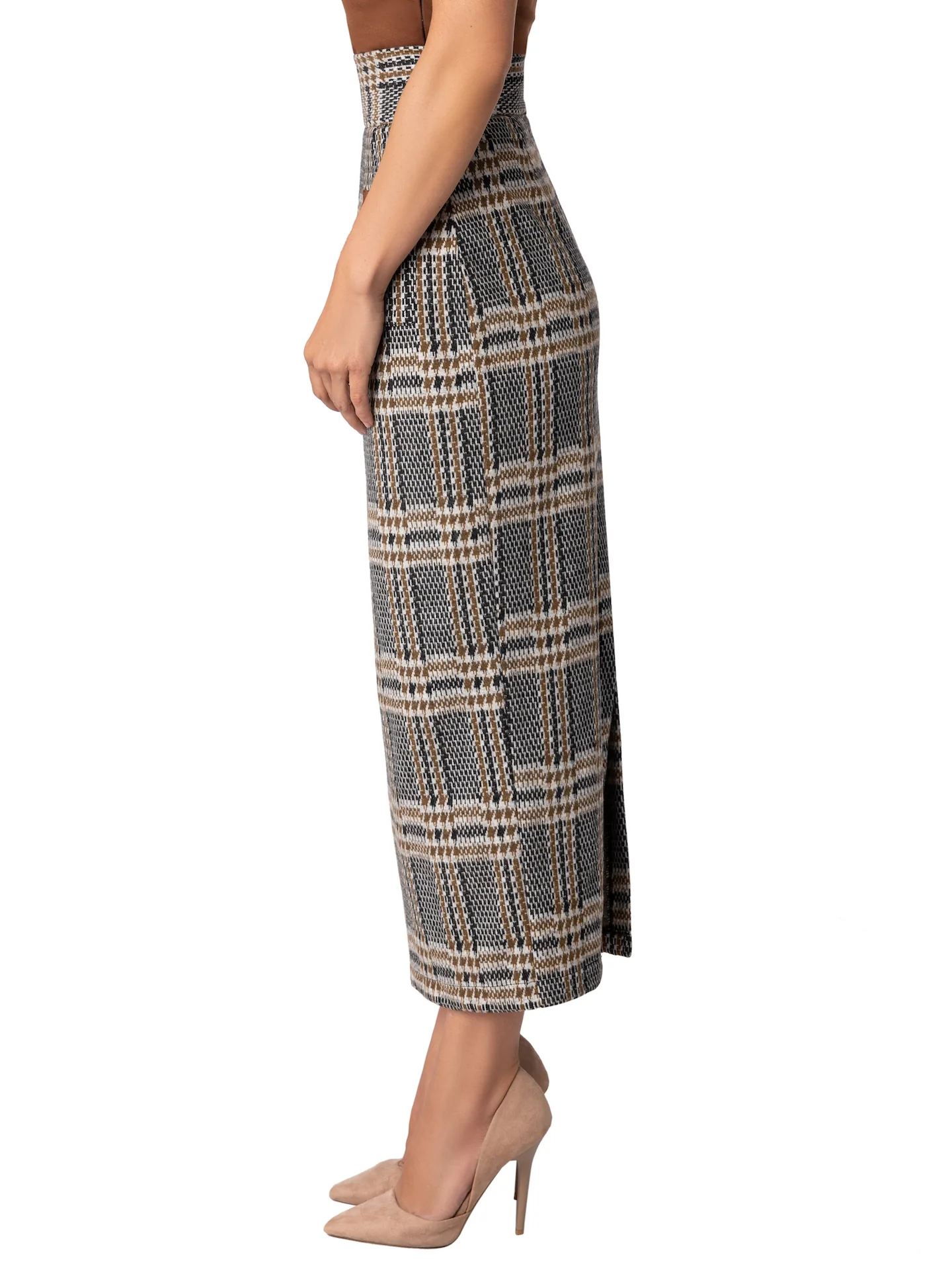 "Nottingham" Brown Brushed Plaid Pencil Skirt - Image 6