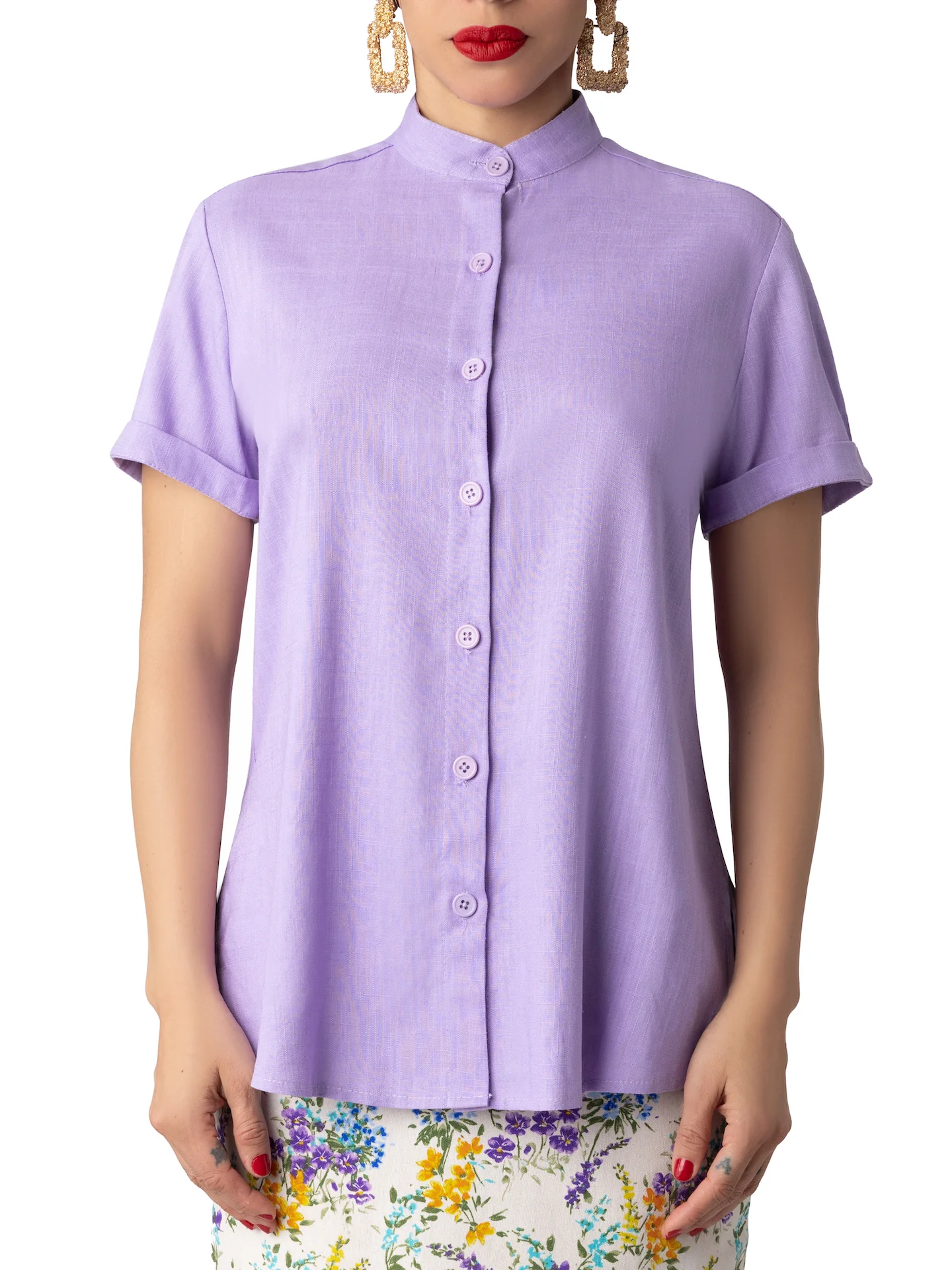 "Orchid" Lilac Button Down Top - Image 7