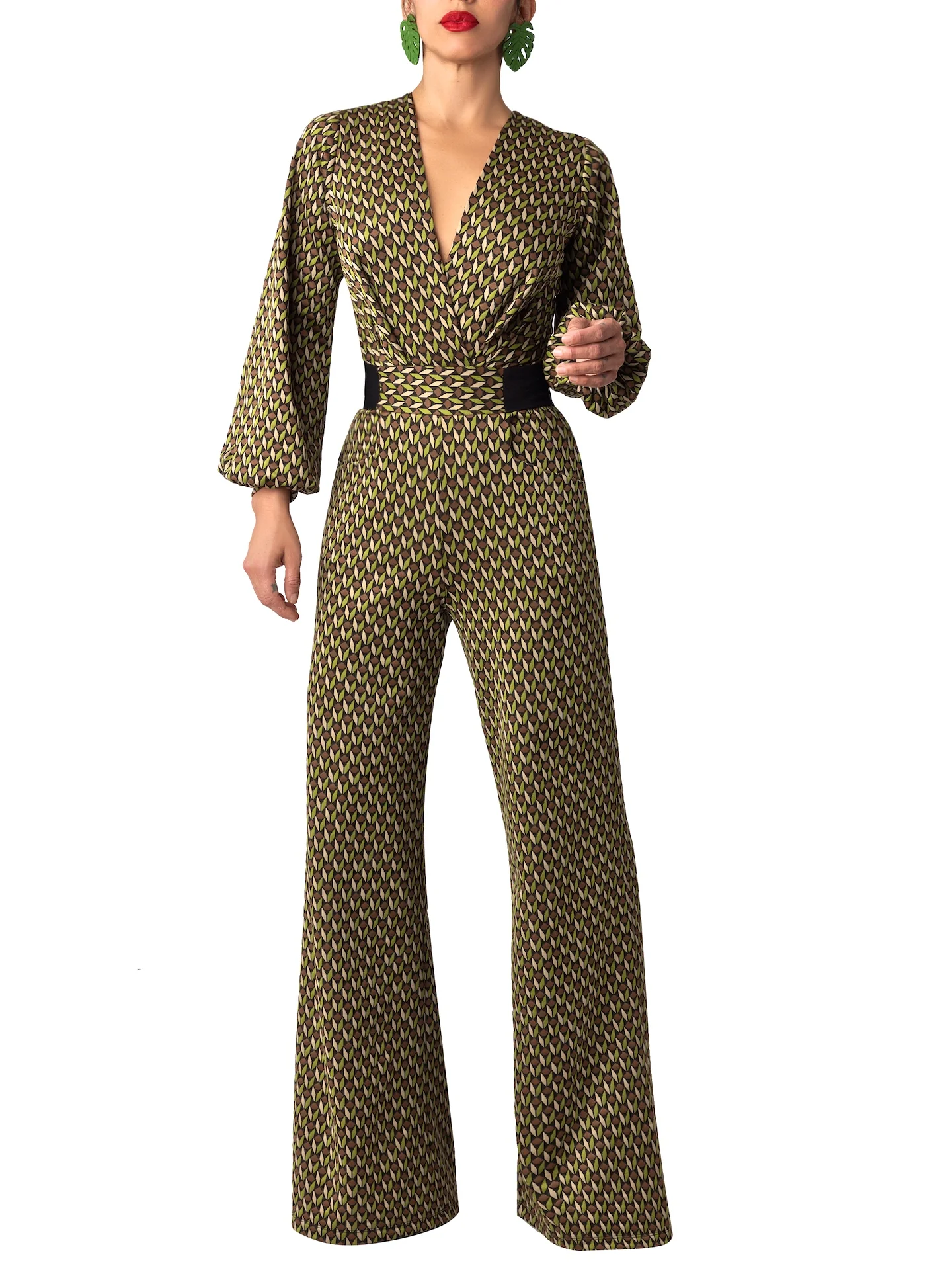 “Rebekah” Pattern & Black Contrast Jumpsuit - Image 3